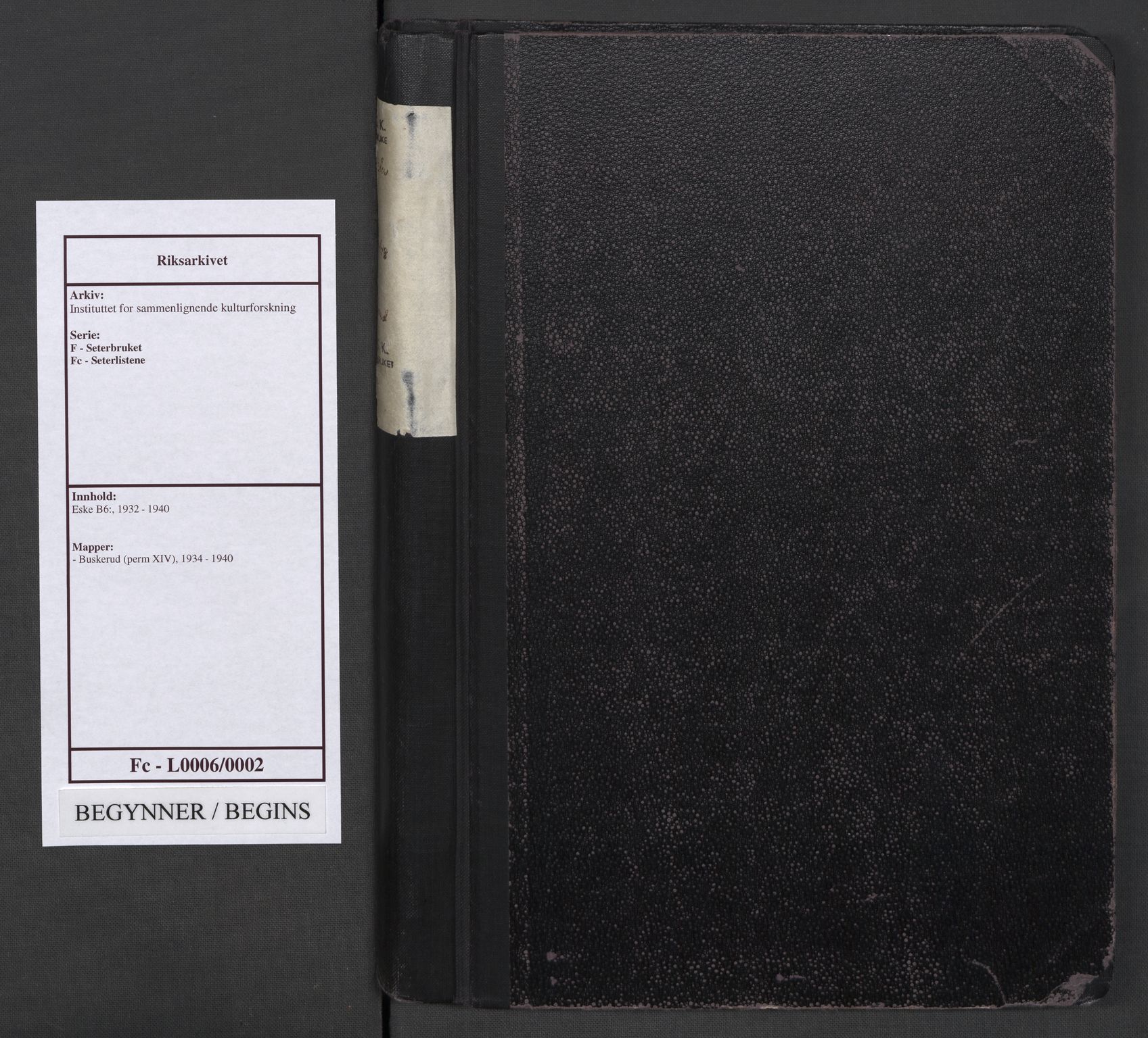 Instituttet for sammenlignende kulturforskning, AV/RA-PA-0424/F/Fc/L0006/0002: Eske B6: / Buskerud (perm XIV), 1934-1940