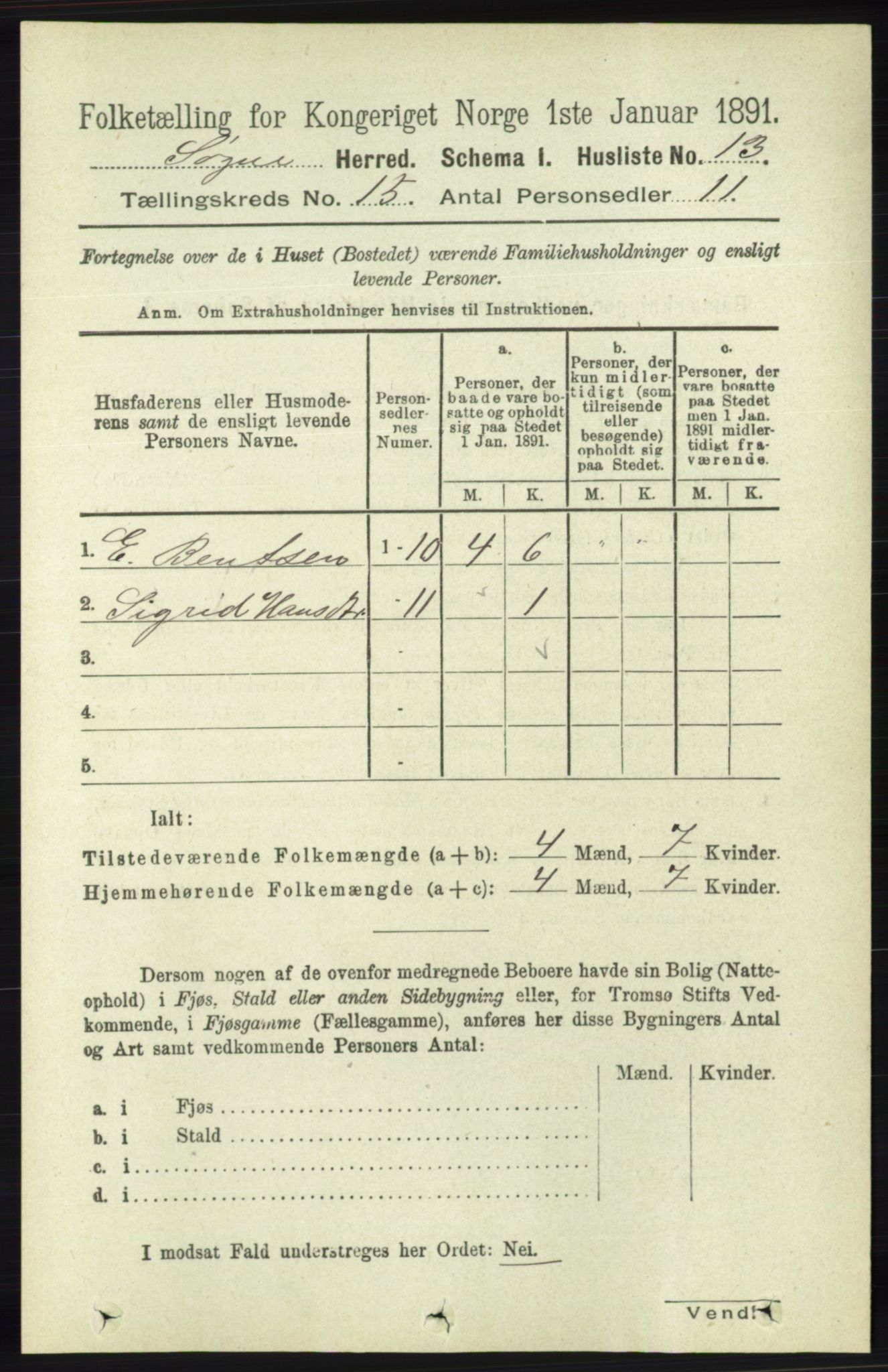 RA, Folketelling 1891 for 1018 Søgne herred, 1891, s. 3810