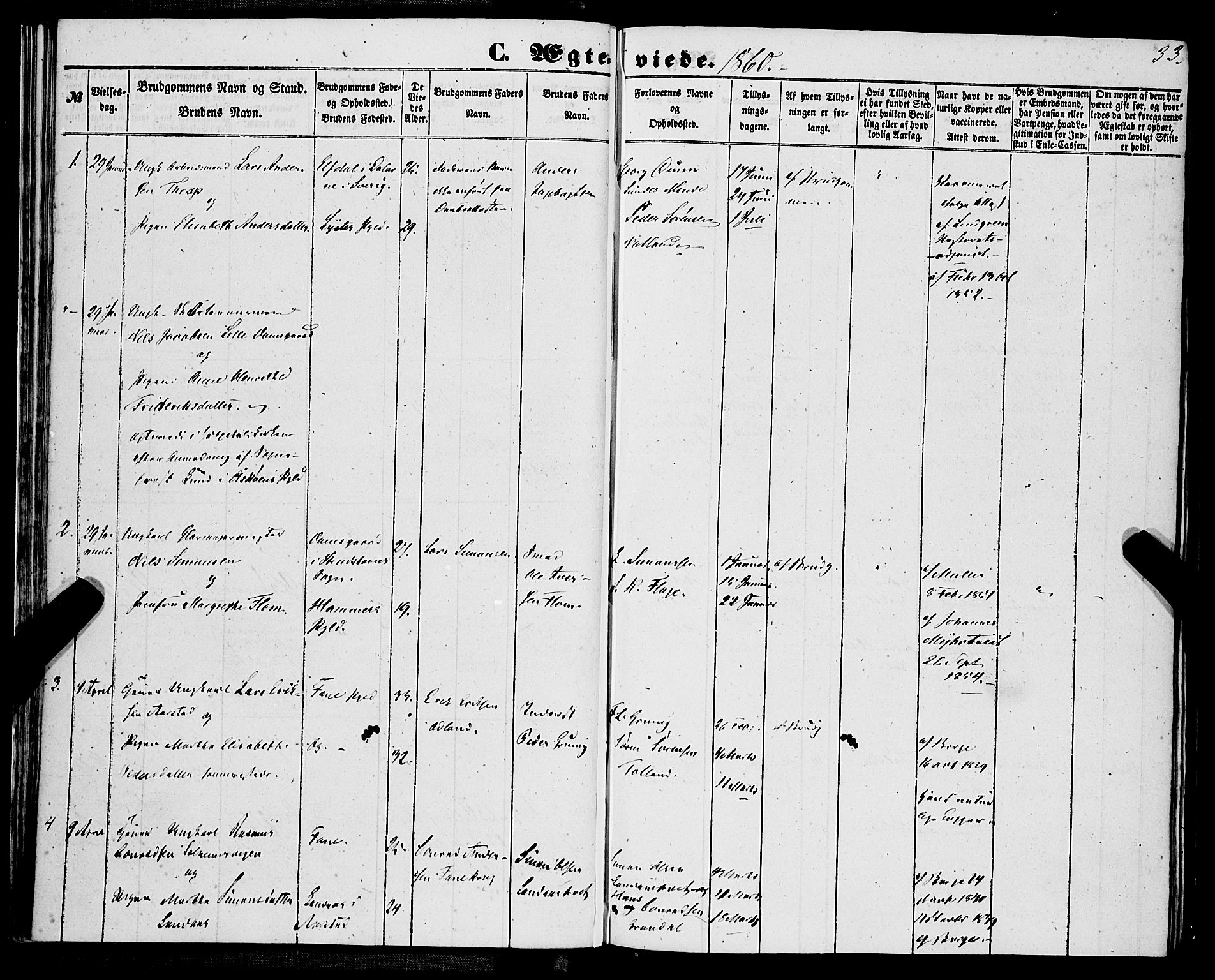 St. Jørgens hospital og Årstad sokneprestembete, AV/SAB-A-99934: Ministerialbok nr. A 9, 1853-1878, s. 33