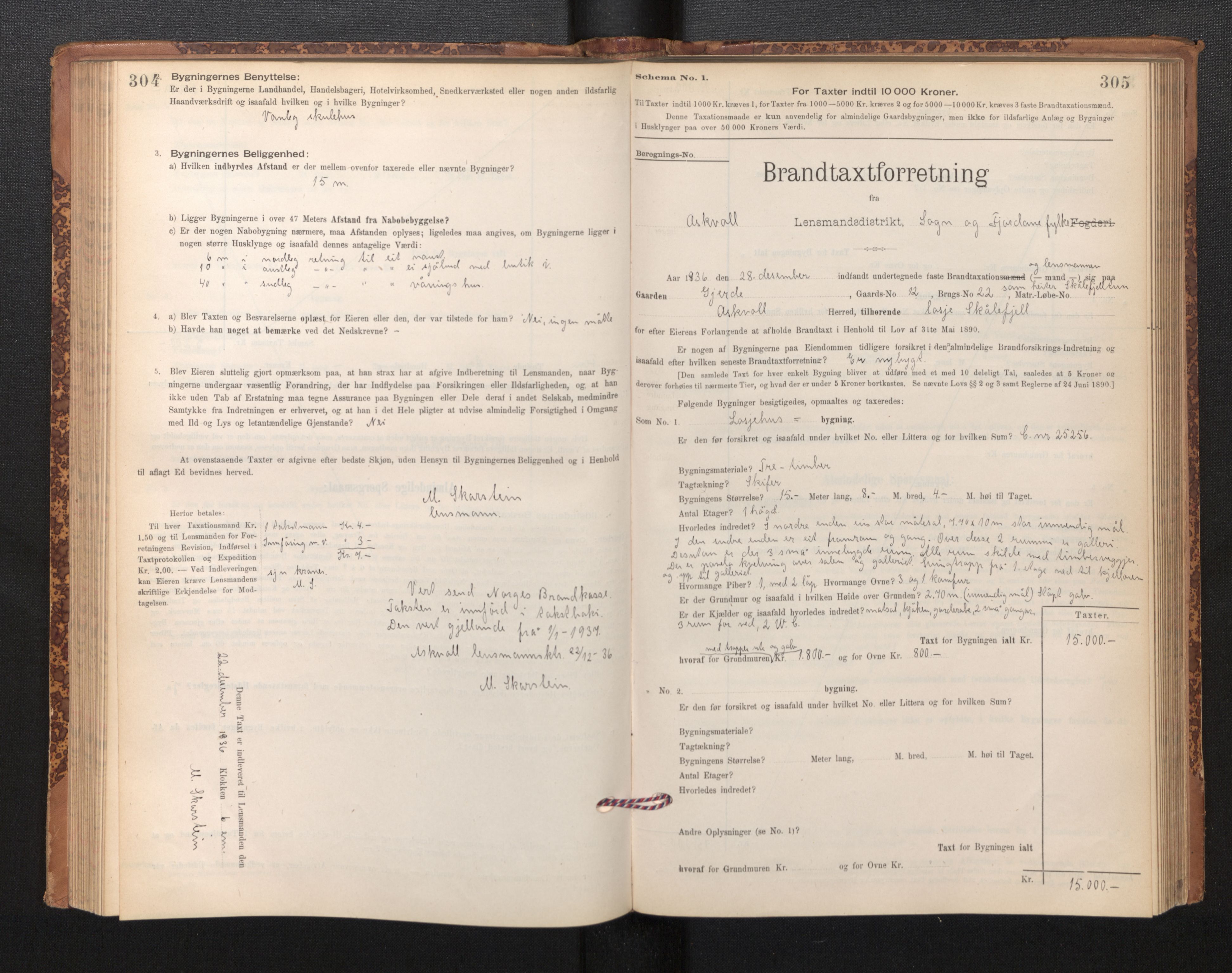 Lensmannen i Askvoll, AV/SAB-A-26301/0012/L0004: Branntakstprotokoll, skjematakst og liste over branntakstmenn, 1895-1932, s. 304-305