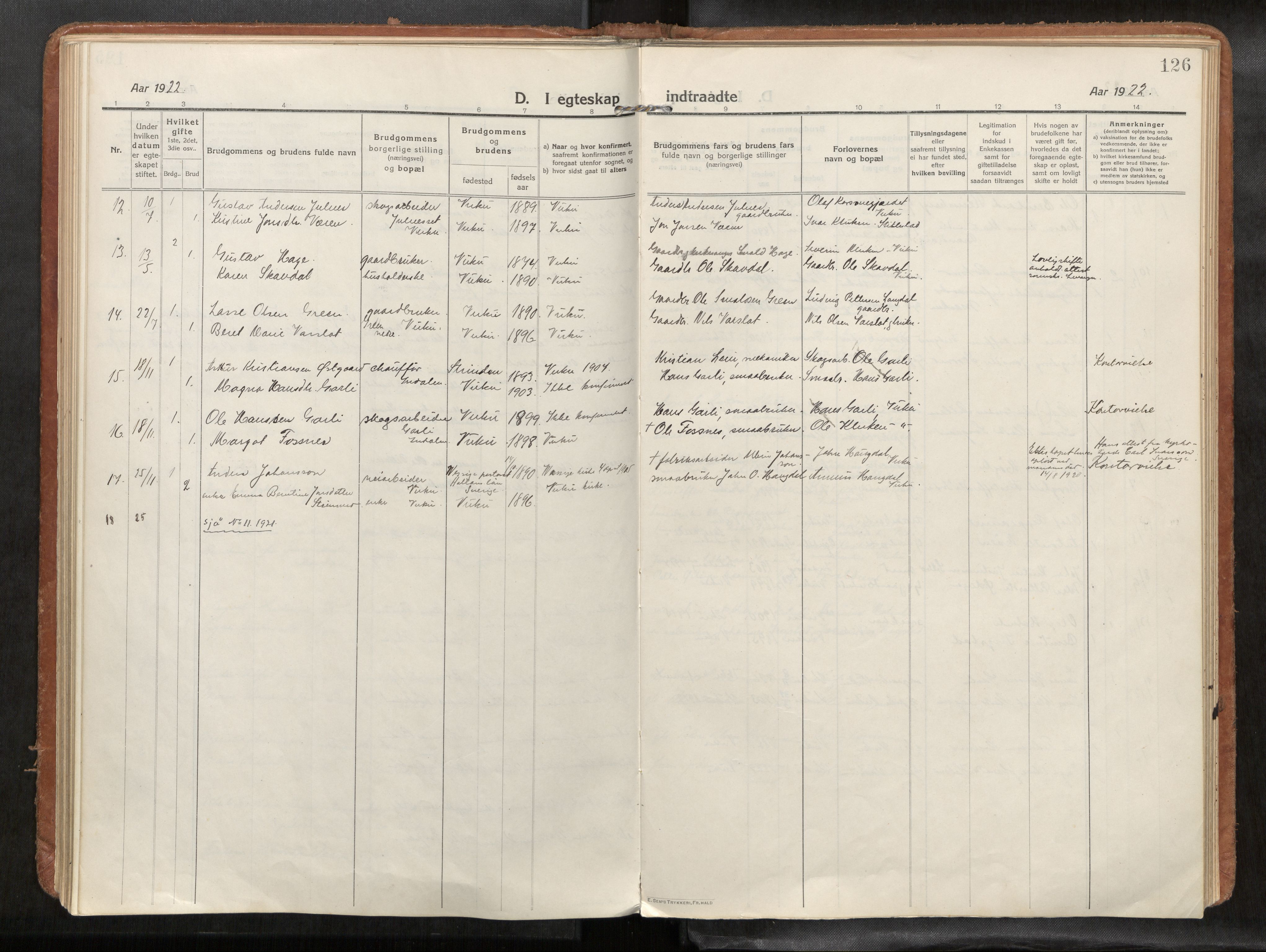 Verdal sokneprestkontor, AV/SAT-A-1156/2/H/Haa/L0004: Ministerialbok nr. 4, 1916-1928, s. 126