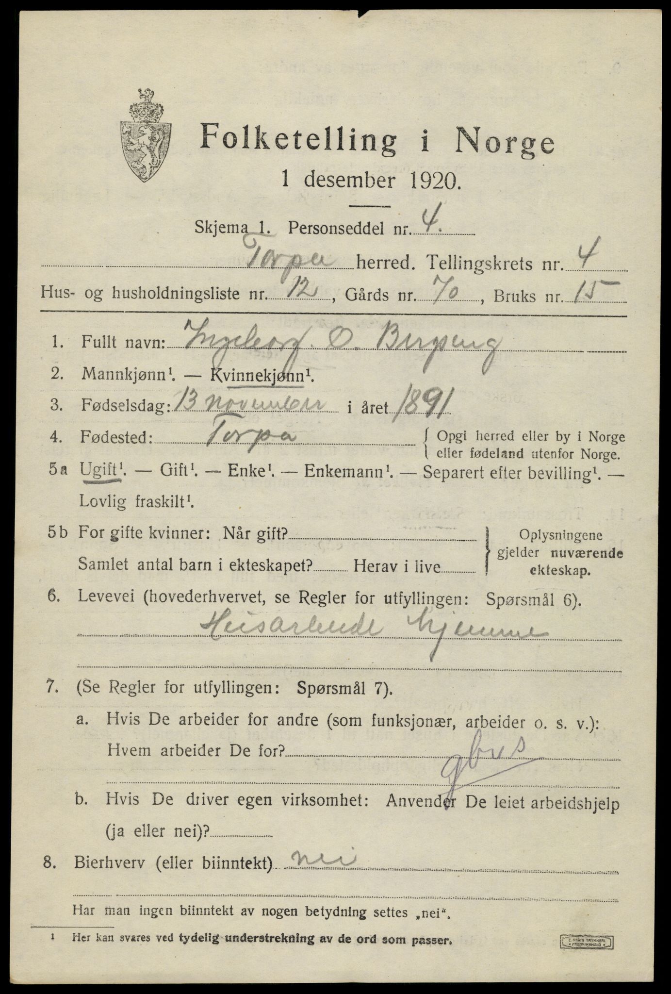 SAH, Folketelling 1920 for 0539 Torpa herred, 1920, s. 3115