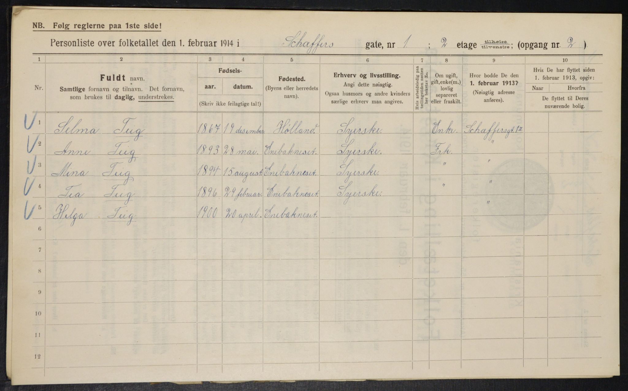 OBA, Kommunal folketelling 1.2.1914 for Kristiania, 1914, s. 92770