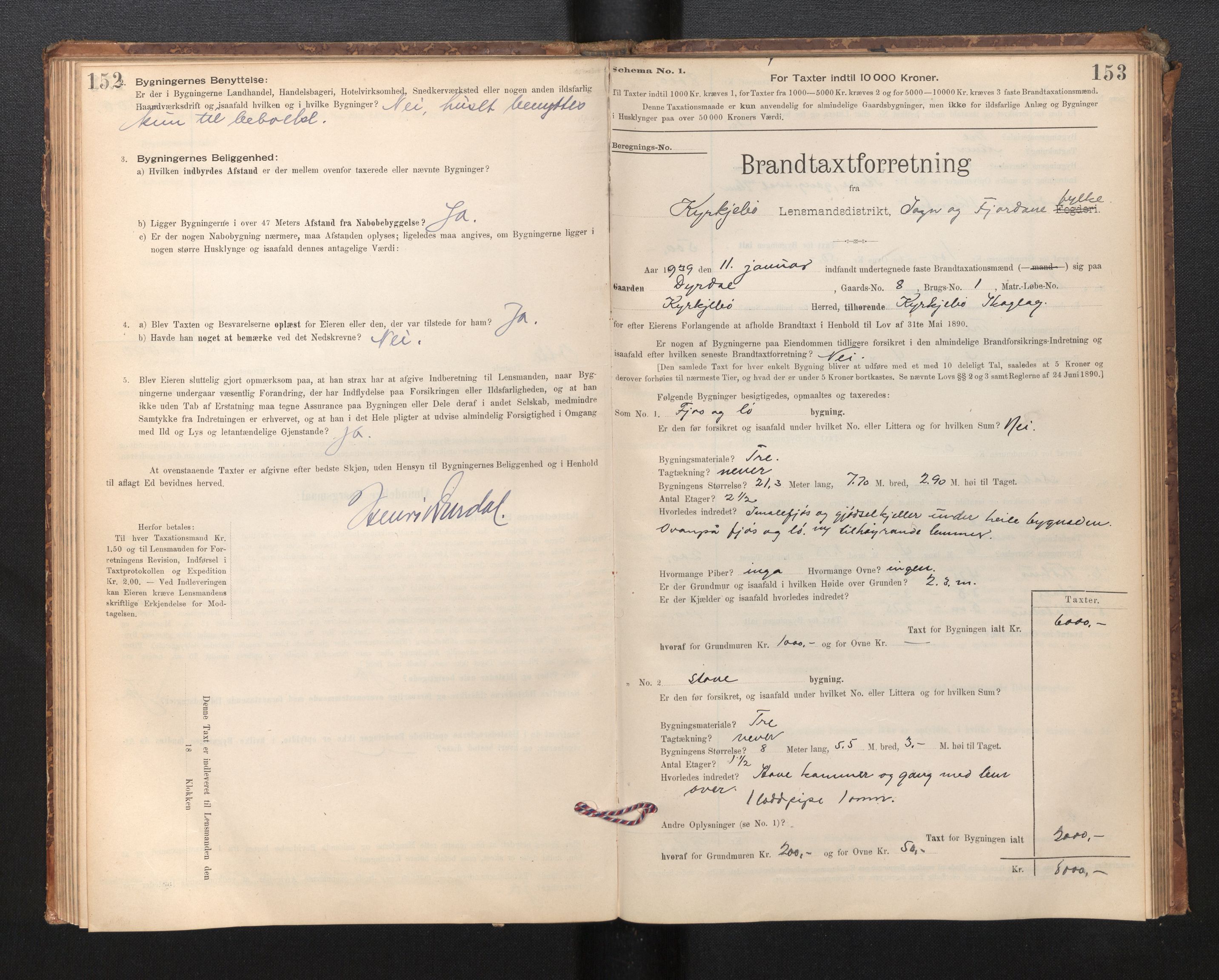 Lensmannen i Kyrkjebø, SAB/A-29001/0012/L0006: Branntakstprotokoll, skjematakst, 1900-1939, s. 152-153