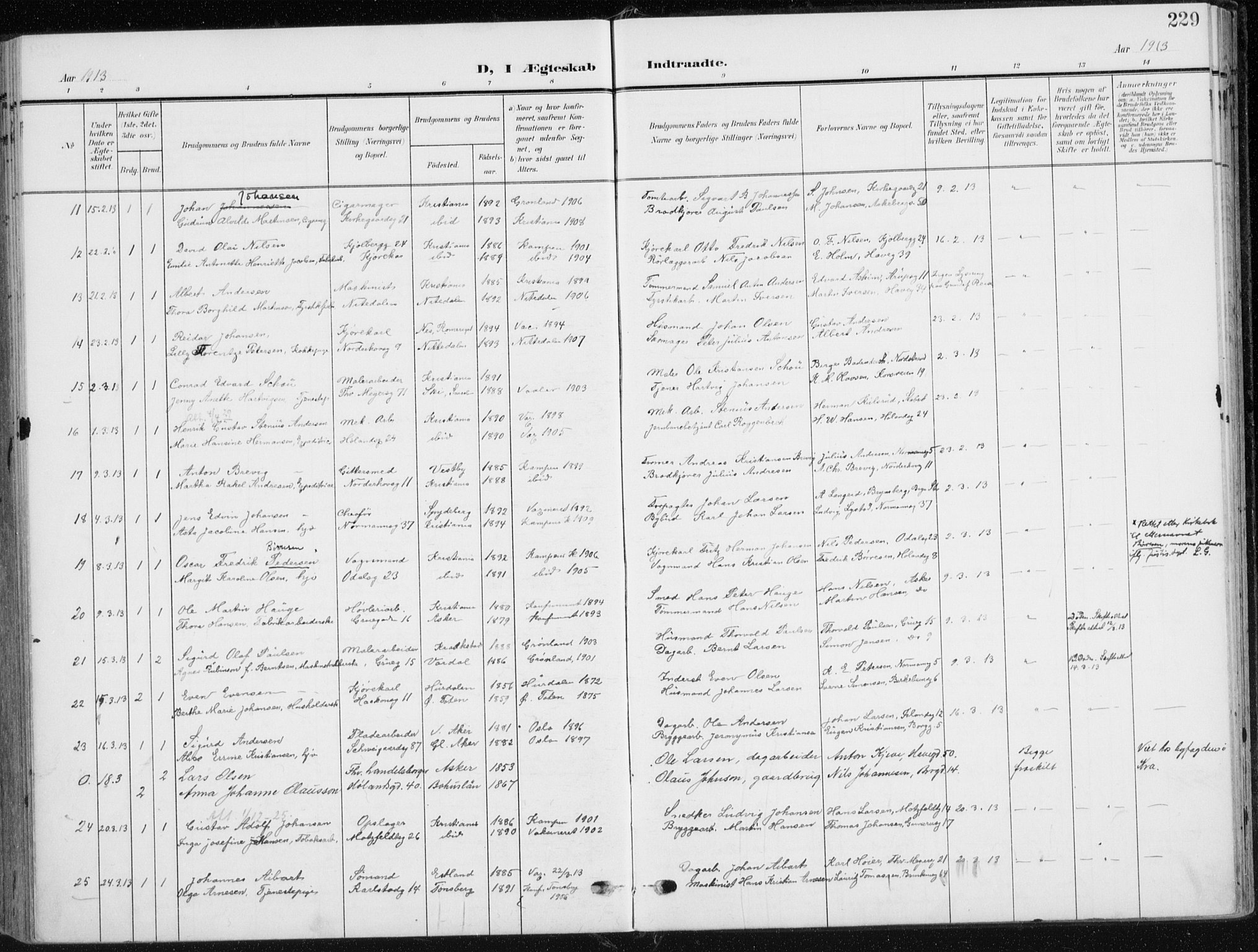 Kampen prestekontor Kirkebøker, AV/SAO-A-10853/F/Fa/L0011: Ministerialbok nr. I 11, 1907-1917, s. 229