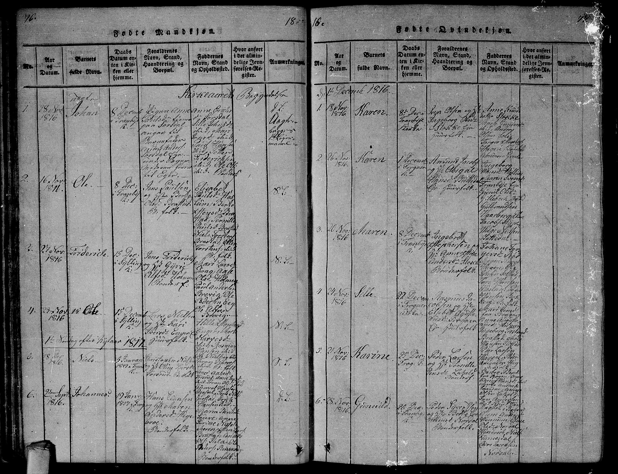 Lier kirkebøker, AV/SAKO-A-230/G/Ga/L0001: Klokkerbok nr. I 1, 1813-1824, s. 76-77