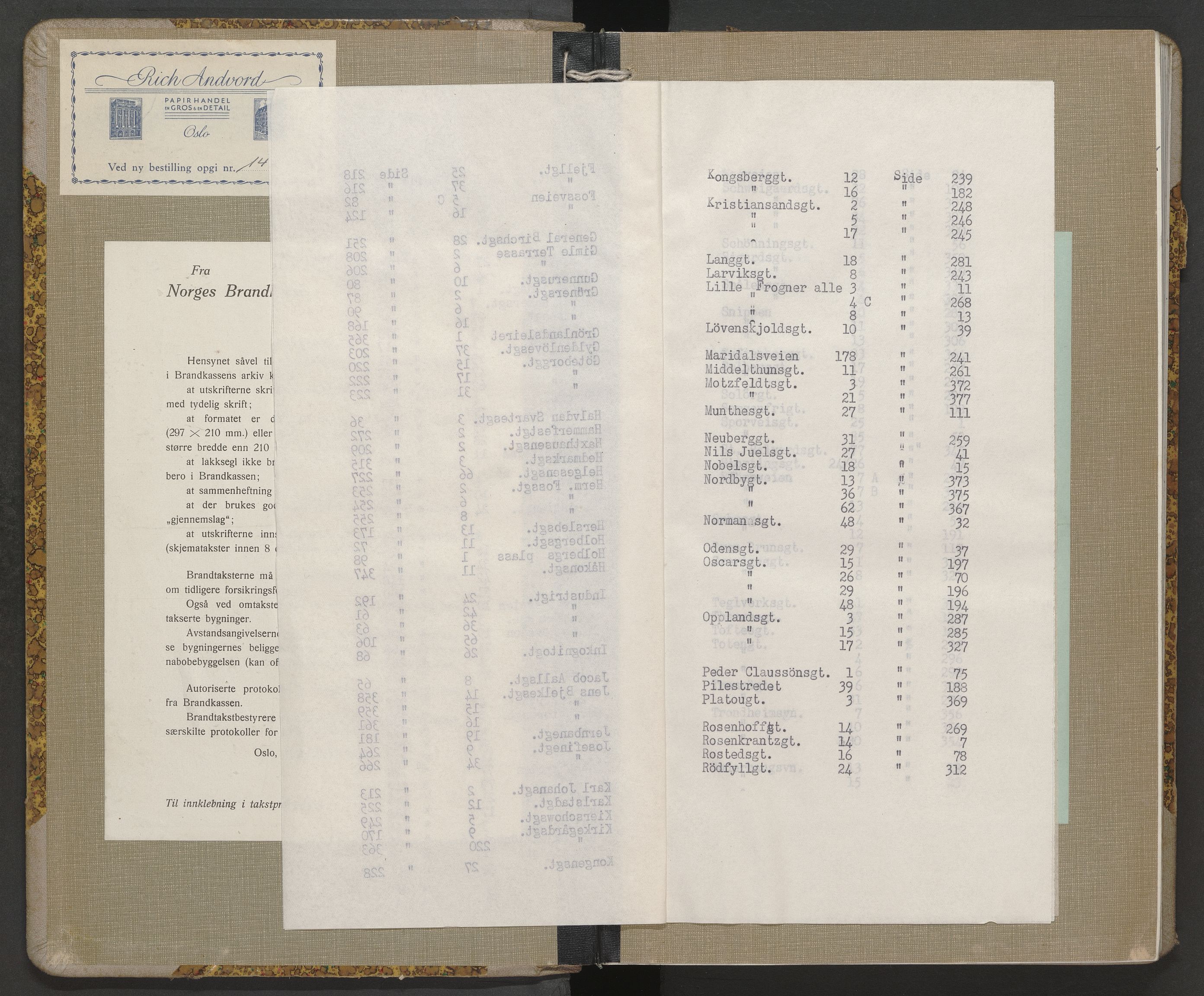 Norges brannkasse, branntakster Oslo, SAO/A-11402/F/Fb/L0006: Branntakstprotokoll, 1943-1944