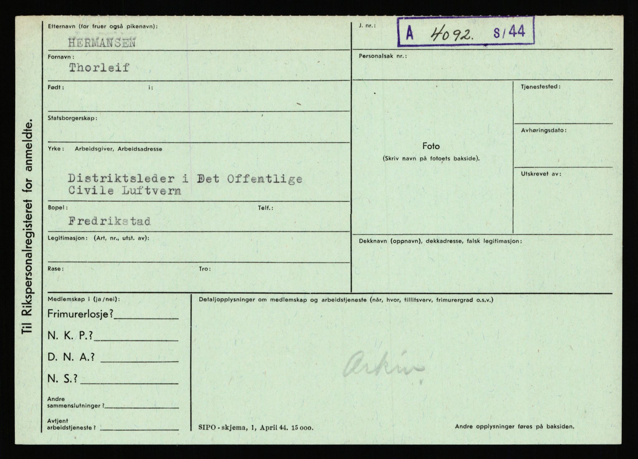 Statspolitiet - Hovedkontoret / Osloavdelingen, AV/RA-S-1329/C/Ca/L0006: Hanche - Hokstvedt, 1943-1945, s. 3966