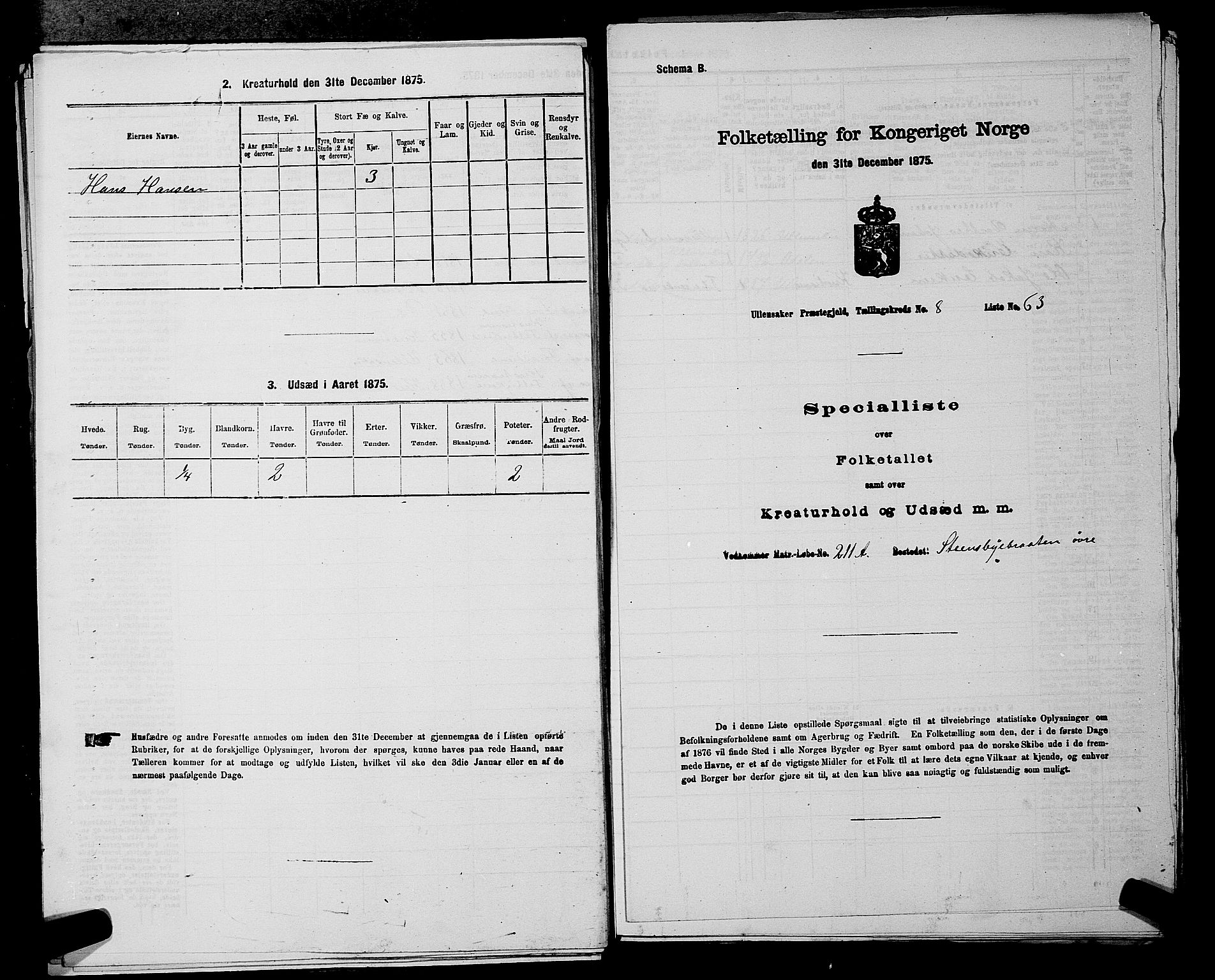 RA, Folketelling 1875 for 0235P Ullensaker prestegjeld, 1875, s. 1142