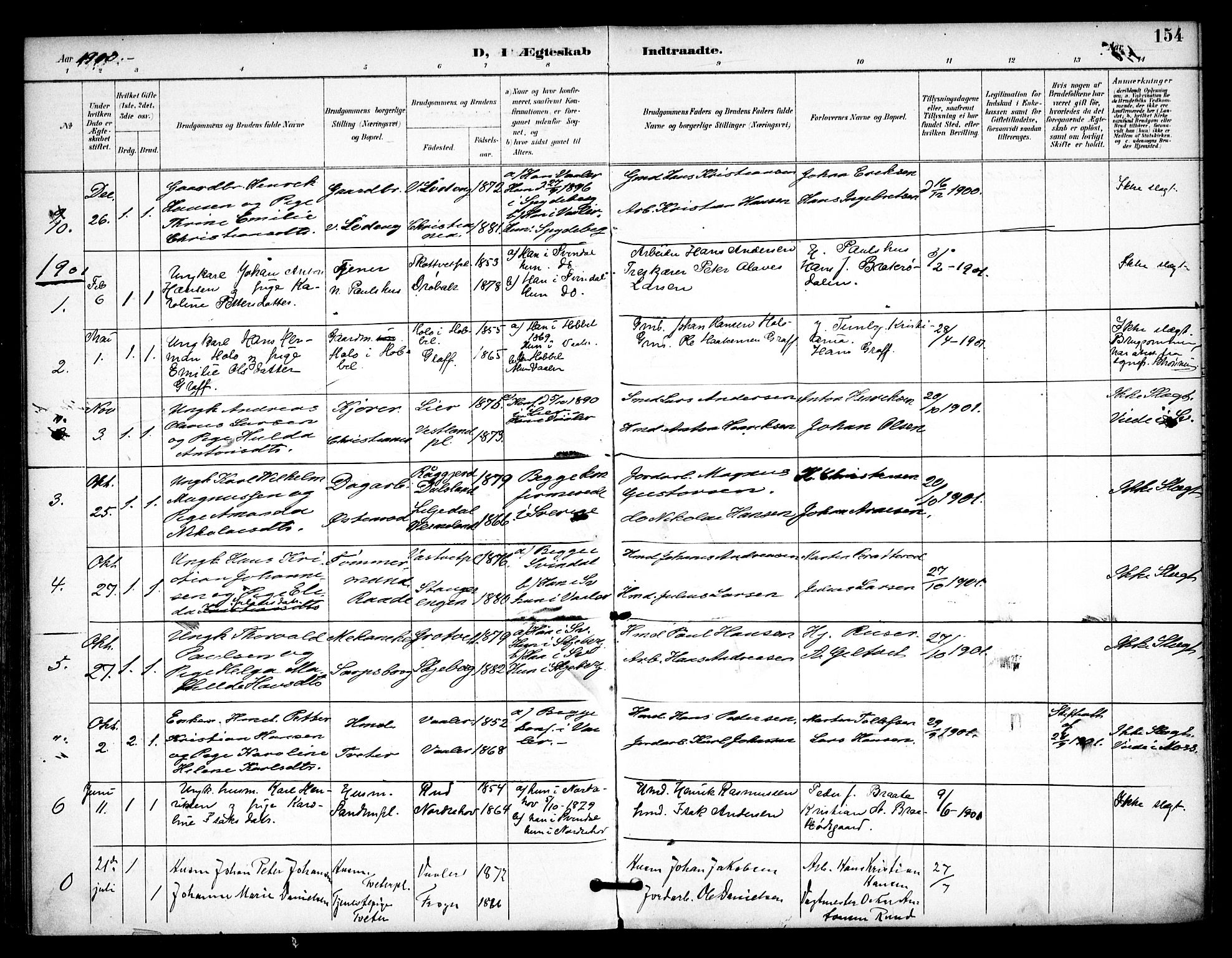 Våler prestekontor Kirkebøker, AV/SAO-A-11083/F/Fa/L0011: Ministerialbok nr. I 11, 1893-1909, s. 154