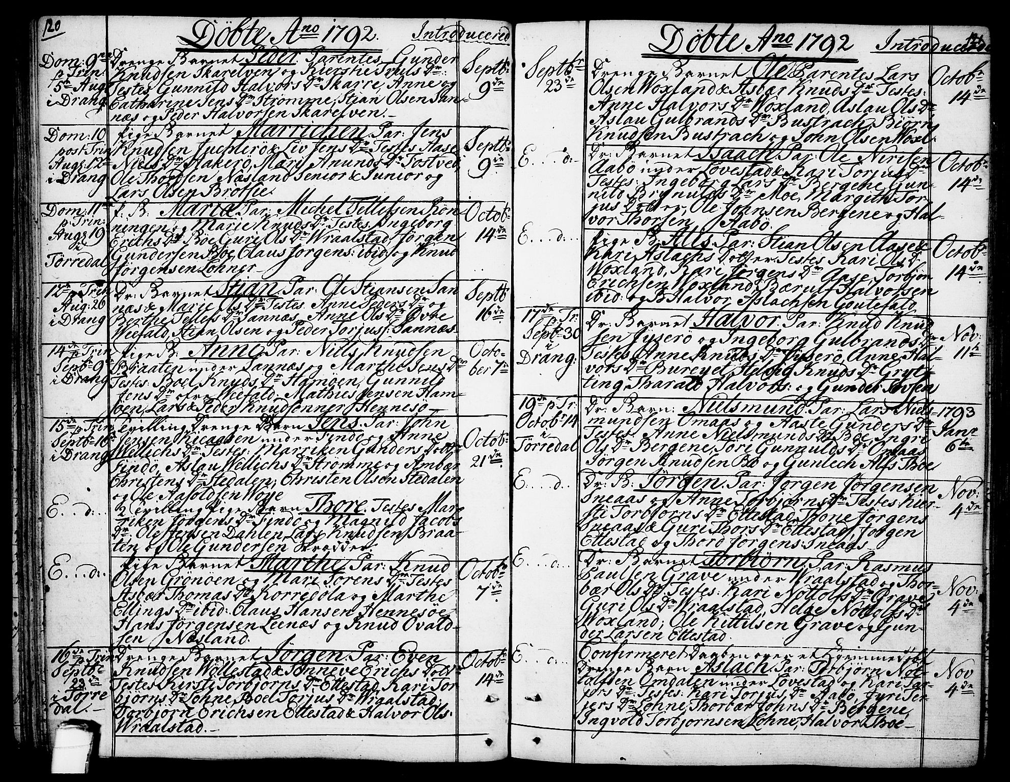 Drangedal kirkebøker, AV/SAKO-A-258/F/Fa/L0003: Ministerialbok nr. 3, 1768-1814, s. 120-121
