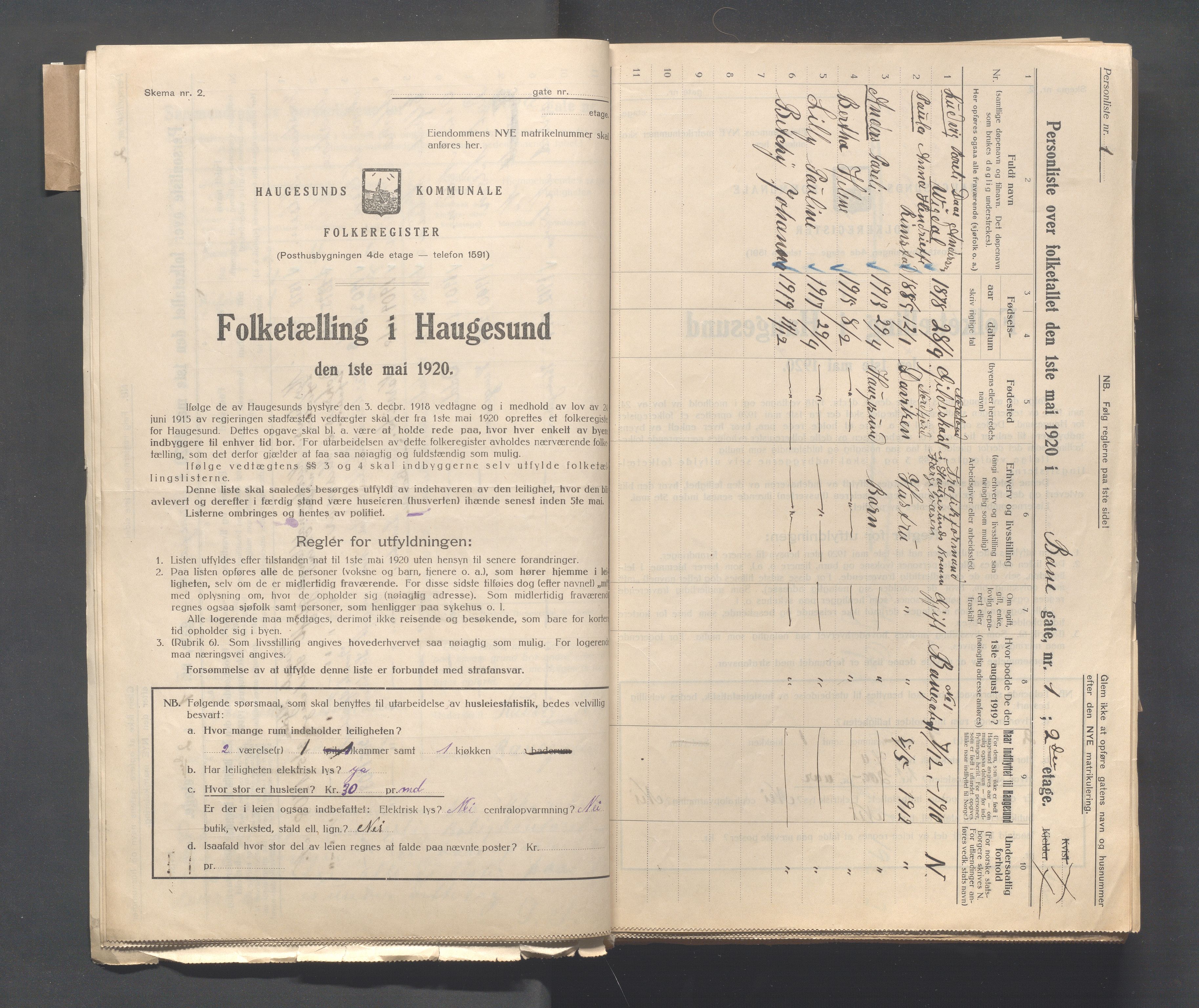 IKAR, Kommunal folketelling 1.5.1920 for Haugesund, 1920, s. 87