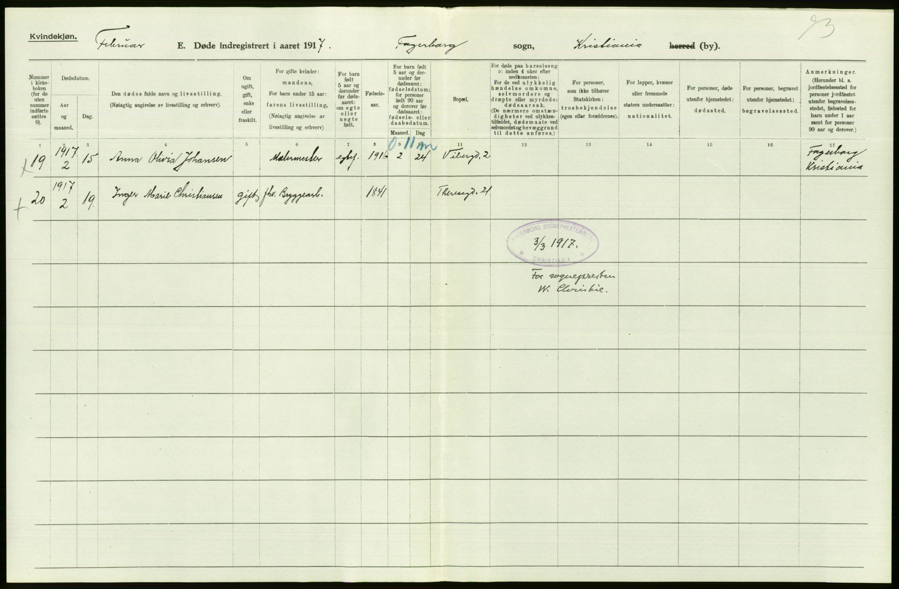 Statistisk sentralbyrå, Sosiodemografiske emner, Befolkning, AV/RA-S-2228/D/Df/Dfb/Dfbg/L0010: Kristiania: Døde, 1917, s. 242