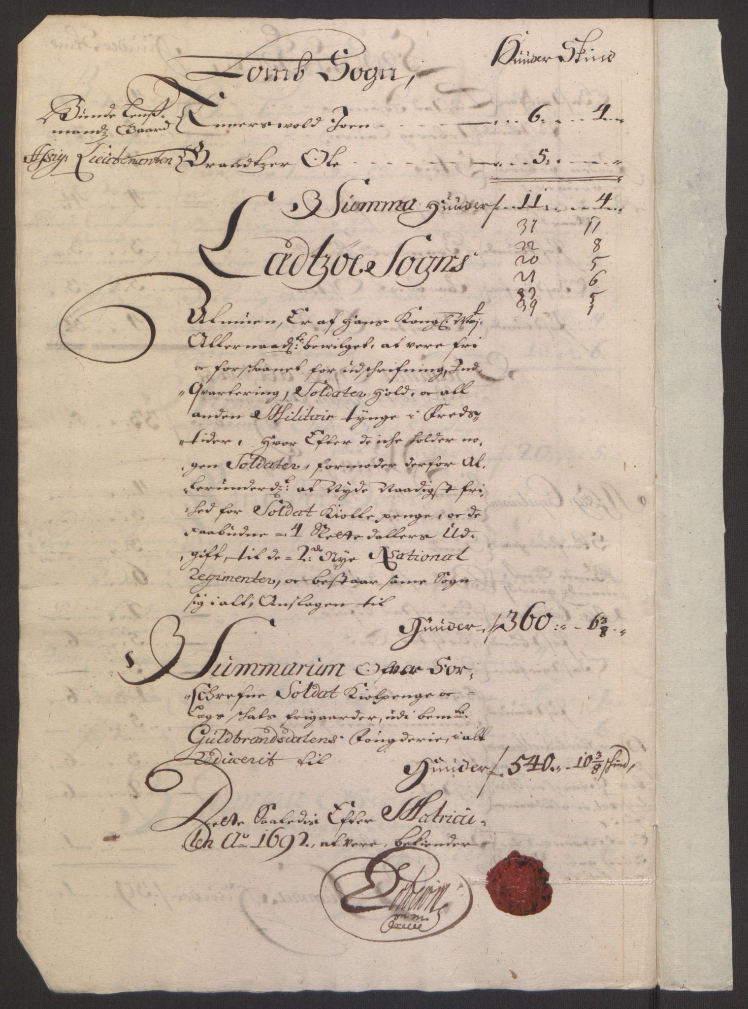 Rentekammeret inntil 1814, Reviderte regnskaper, Fogderegnskap, RA/EA-4092/R17/L1166: Fogderegnskap Gudbrandsdal, 1690-1692, s. 100