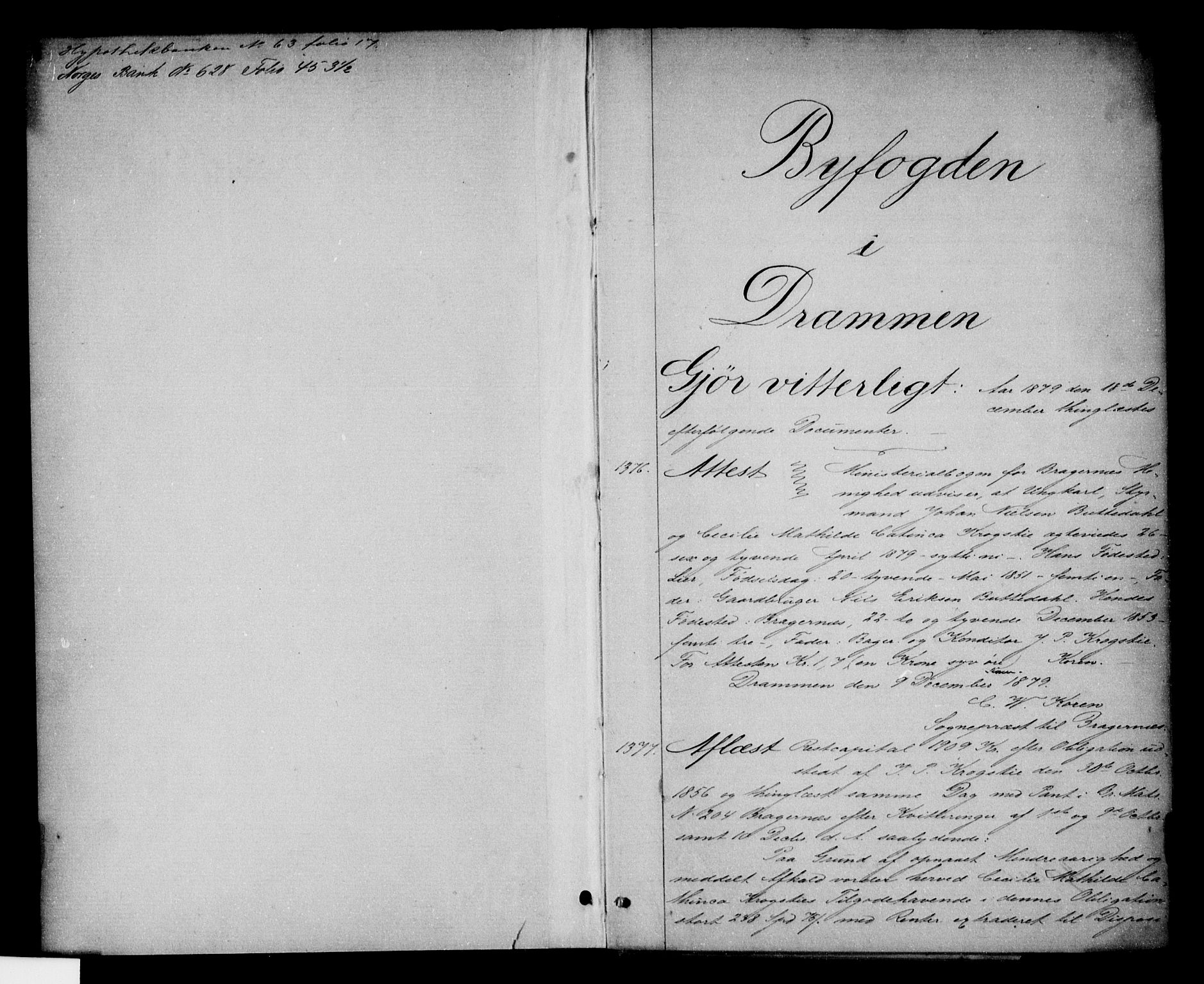 Drammen byfogd, SAKO/A-222/G/Ga/Gac/L0019: Pantebok nr. III 19, 1879-1882, s. 1