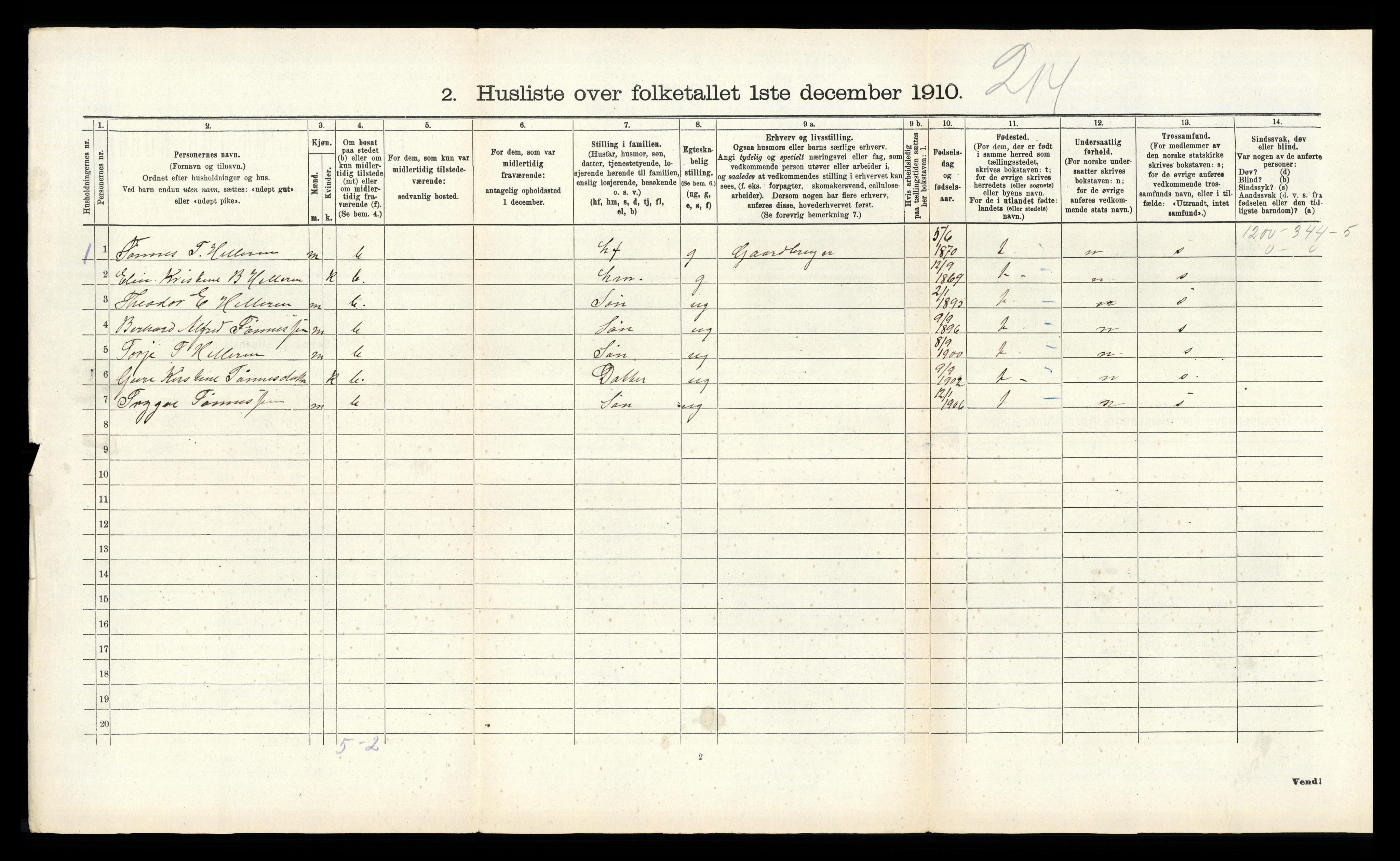 RA, Folketelling 1910 for 1113 Heskestad herred, 1910, s. 93