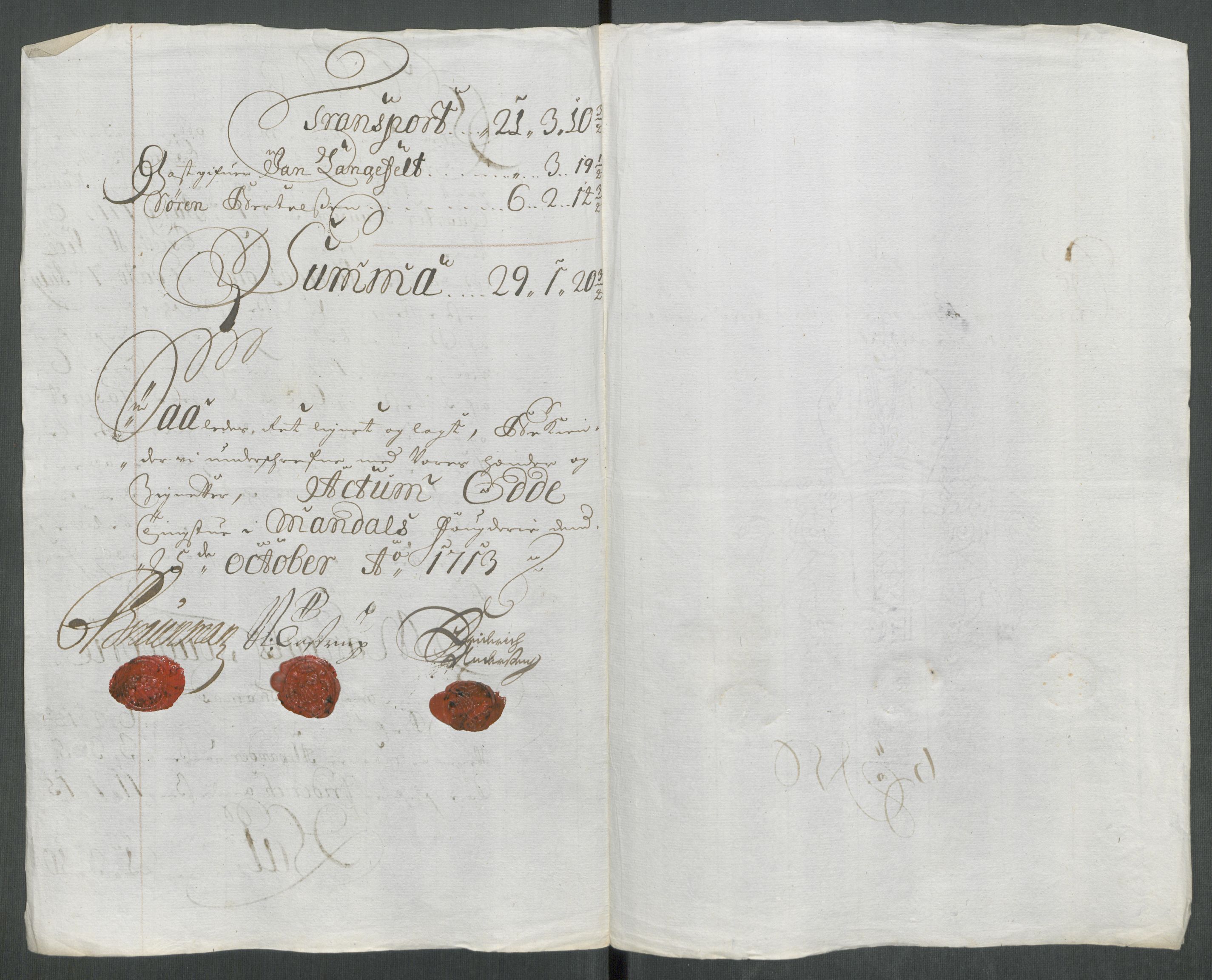 Rentekammeret inntil 1814, Reviderte regnskaper, Fogderegnskap, AV/RA-EA-4092/R43/L2556: Fogderegnskap Lista og Mandal, 1713, s. 179