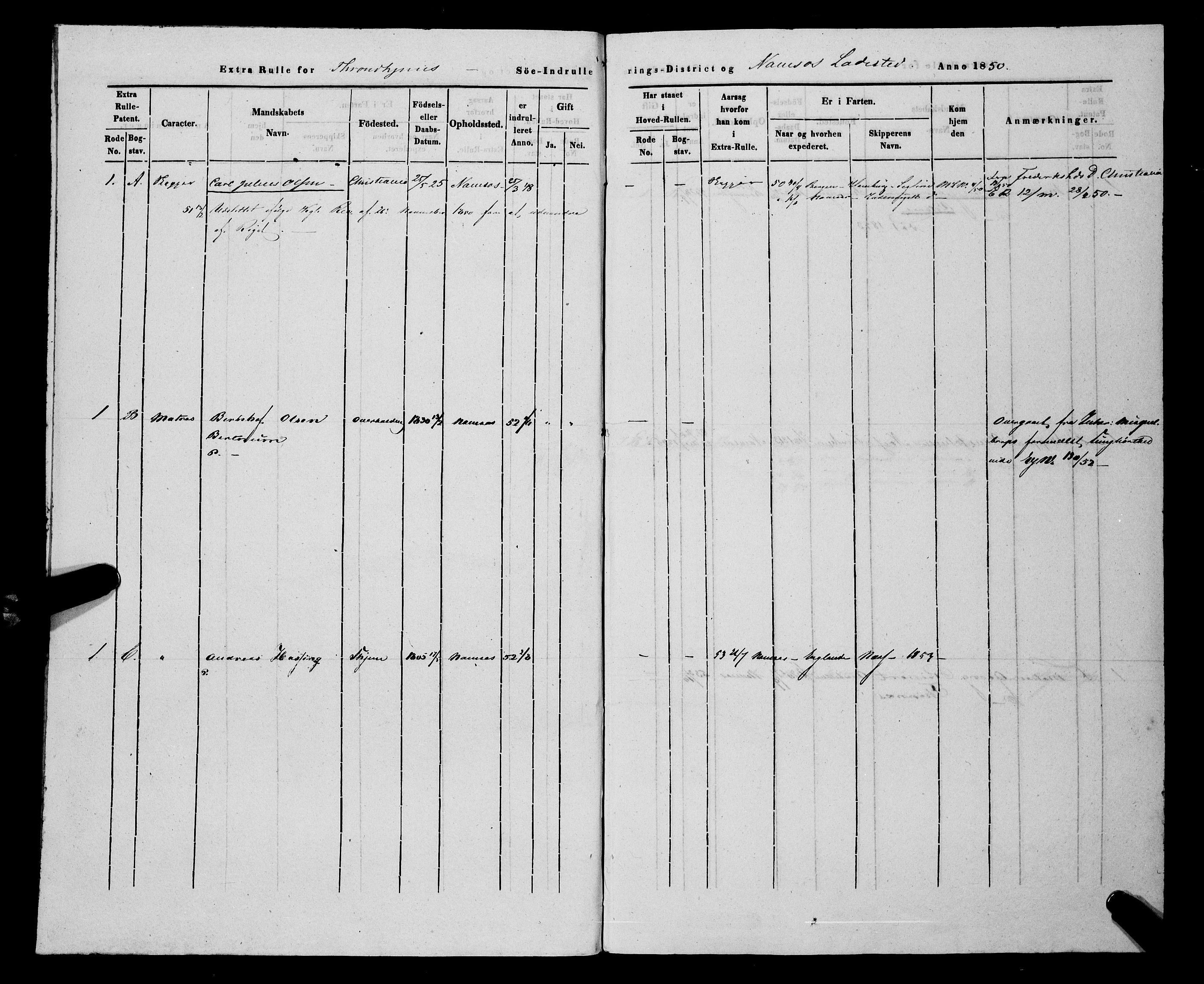 Sjøinnrulleringen - Trondhjemske distrikt, AV/SAT-A-5121/01/L0317/0005: -- / Ekstrarulle for Namsos by, 1849