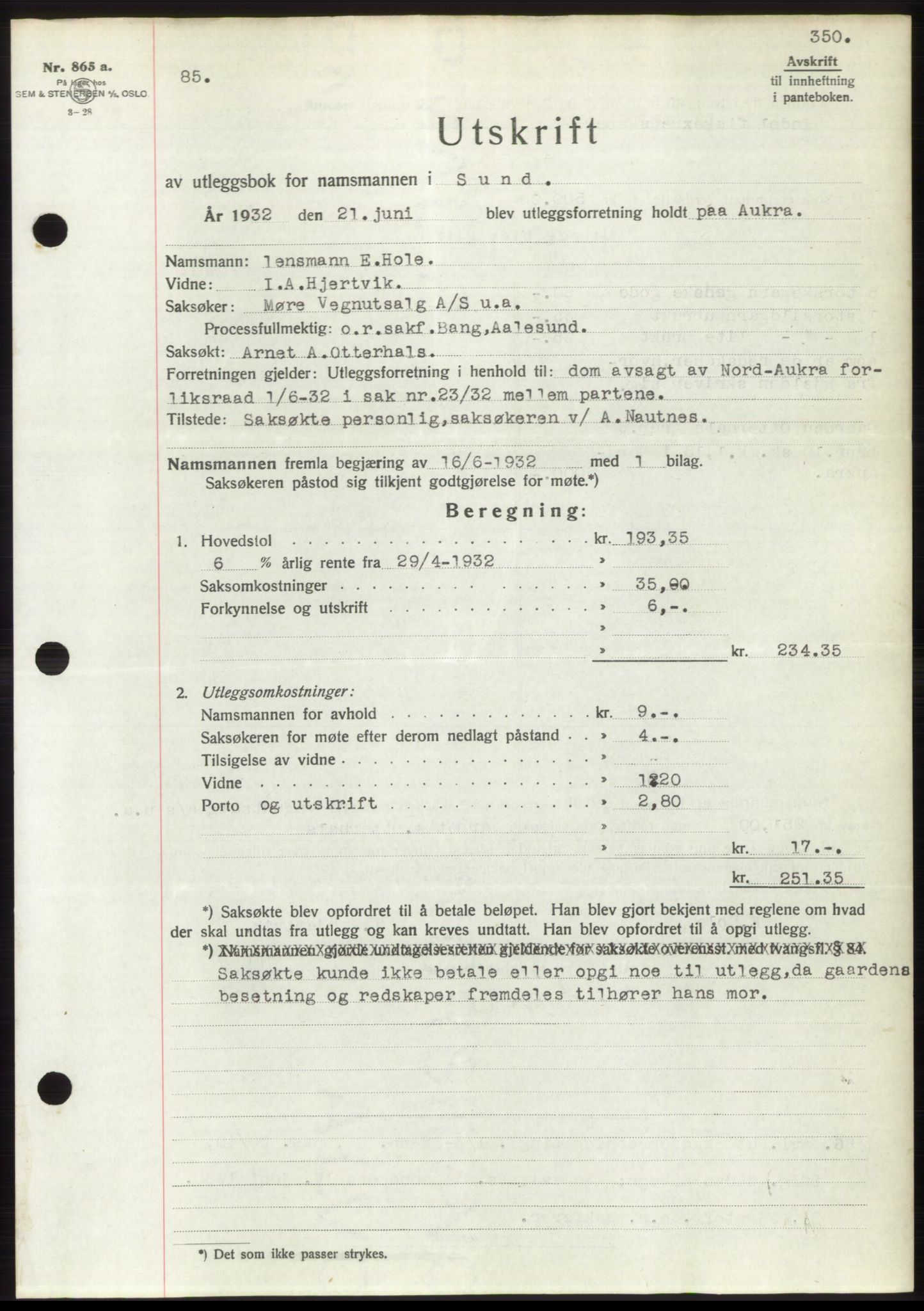 Romsdal sorenskriveri, SAT/A-4149/1/2/2C/L0061: Pantebok nr. 55, 1932-1932, Tingl.dato: 21.06.1932