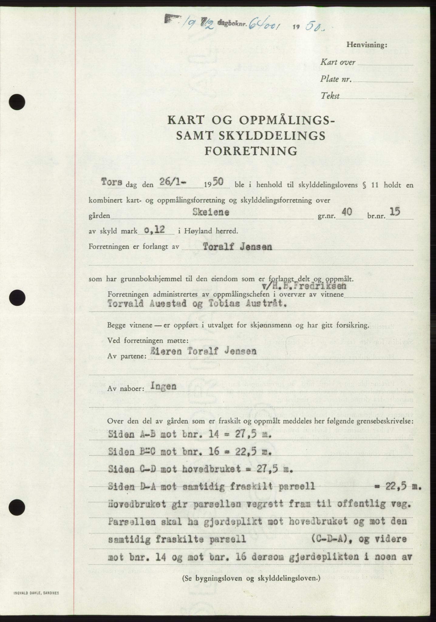 Jæren sorenskriveri, SAST/A-100310/03/G/Gba/L0110: Pantebok, 1950-1950, Dagboknr: 6400/1950
