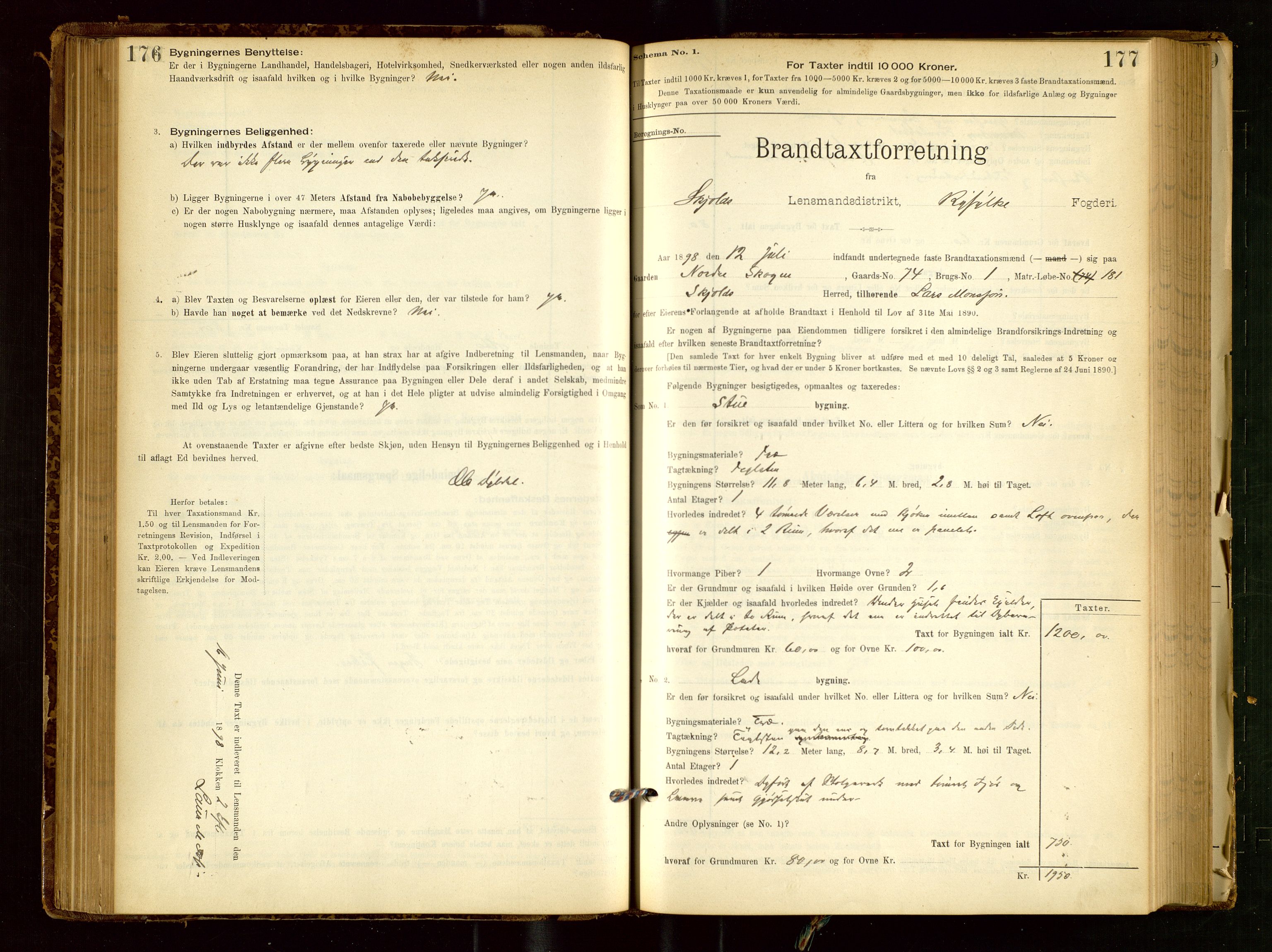 Skjold lensmannskontor, AV/SAST-A-100182/Gob/L0001: "Brandtaxationsprotokol for Skjold Lensmandsdistrikt Ryfylke Fogderi", 1894-1939, s. 176-177