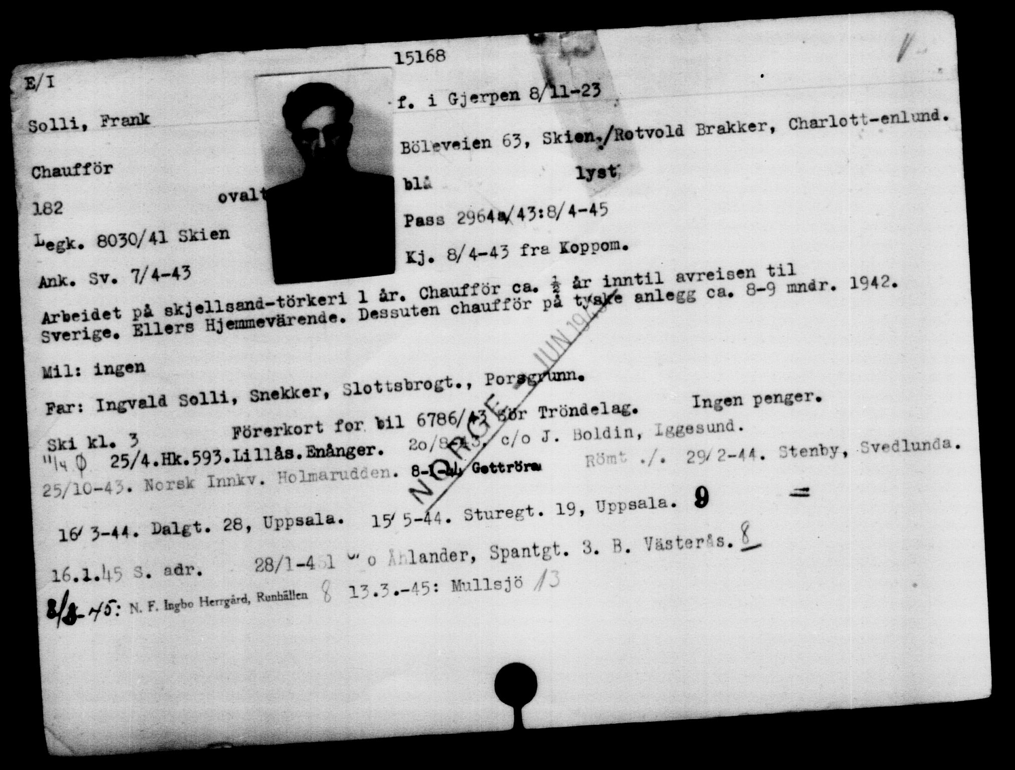 Den Kgl. Norske Legasjons Flyktningskontor, AV/RA-S-6753/V/Va/L0007: Kjesäterkartoteket.  Flyktningenr. 12700-15723, 1940-1945, s. 2833