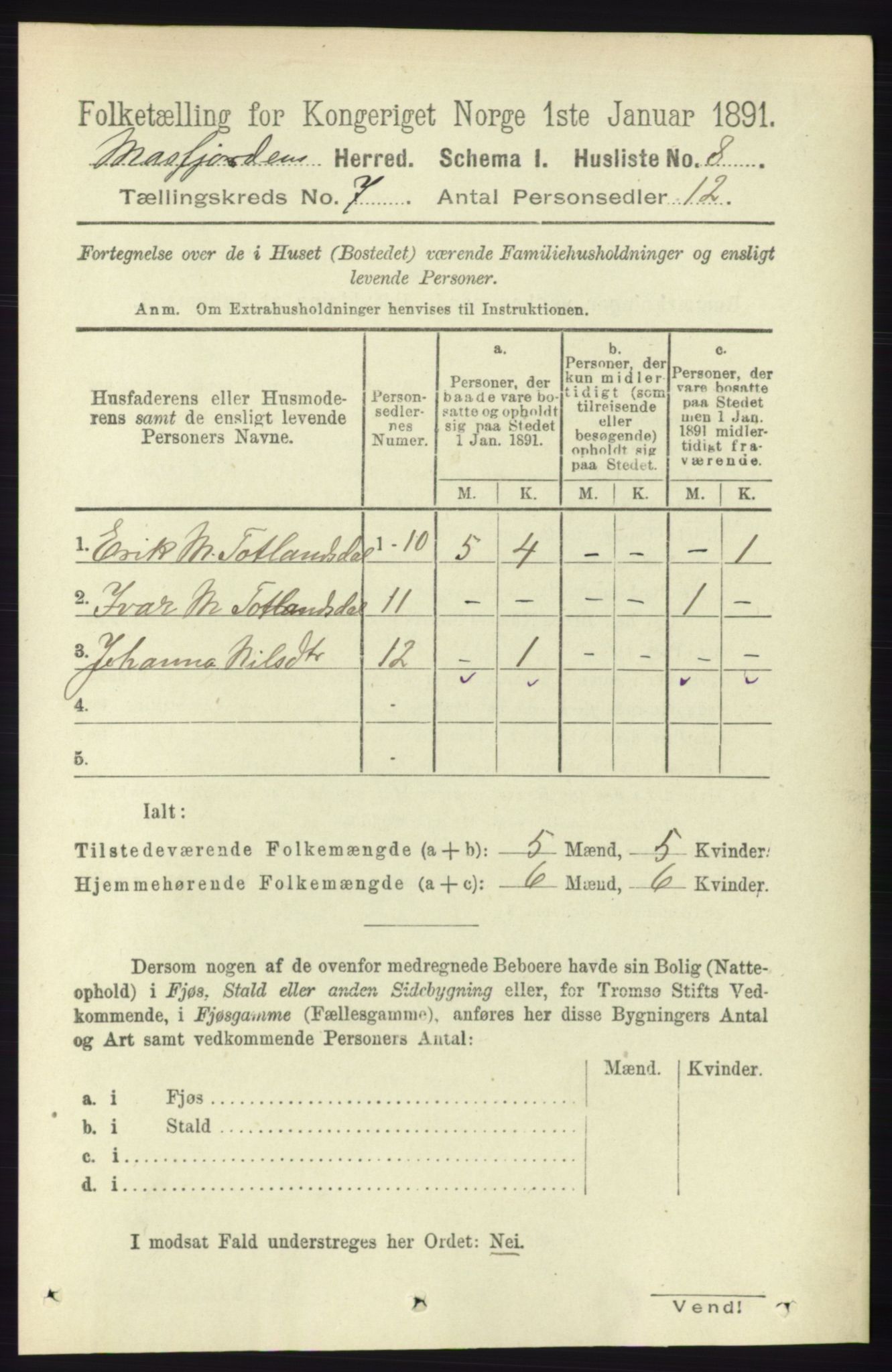 RA, Folketelling 1891 for 1266 Masfjorden herred, 1891, s. 1143