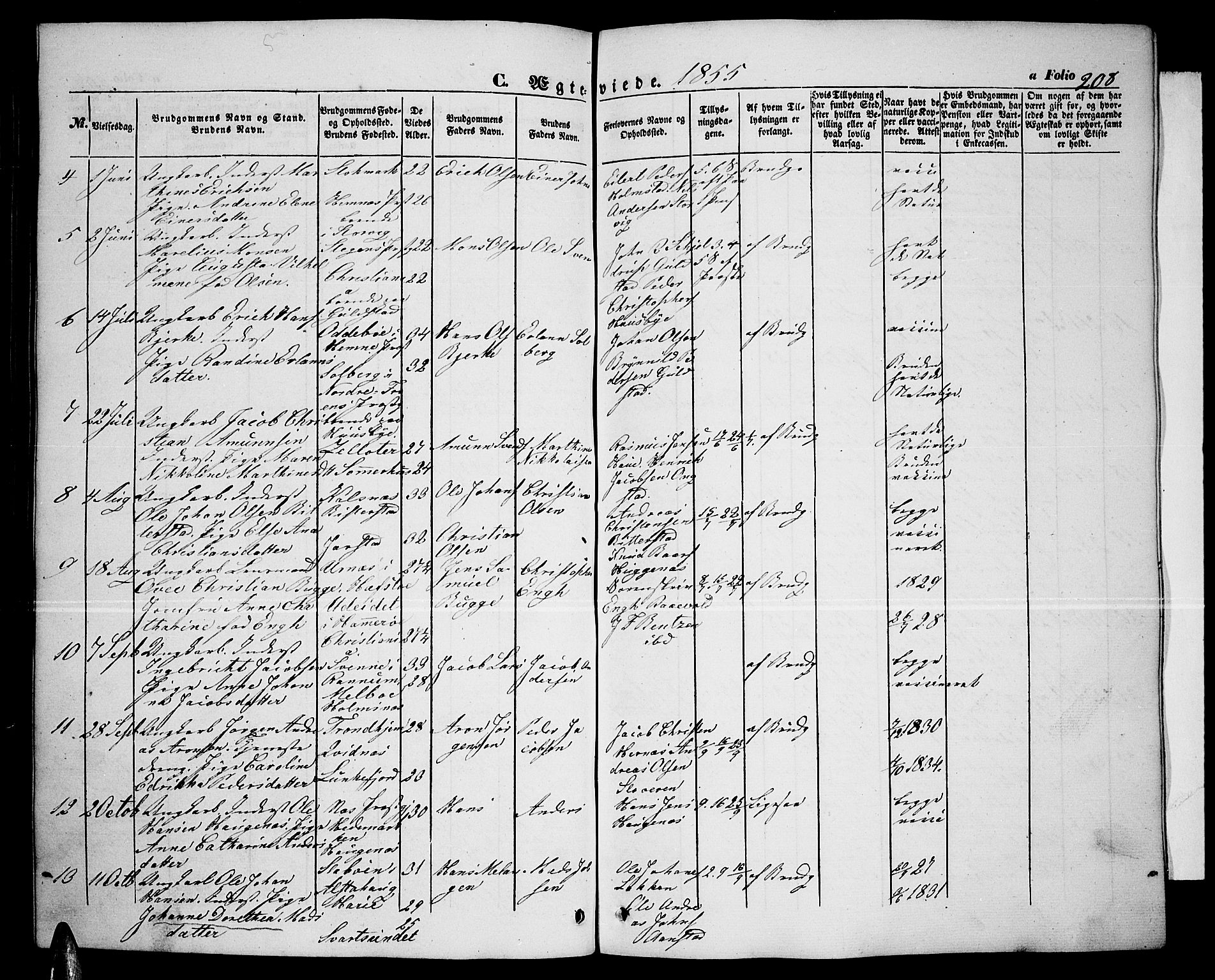 Ministerialprotokoller, klokkerbøker og fødselsregistre - Nordland, AV/SAT-A-1459/888/L1265: Klokkerbok nr. 888C03, 1850-1863, s. 208