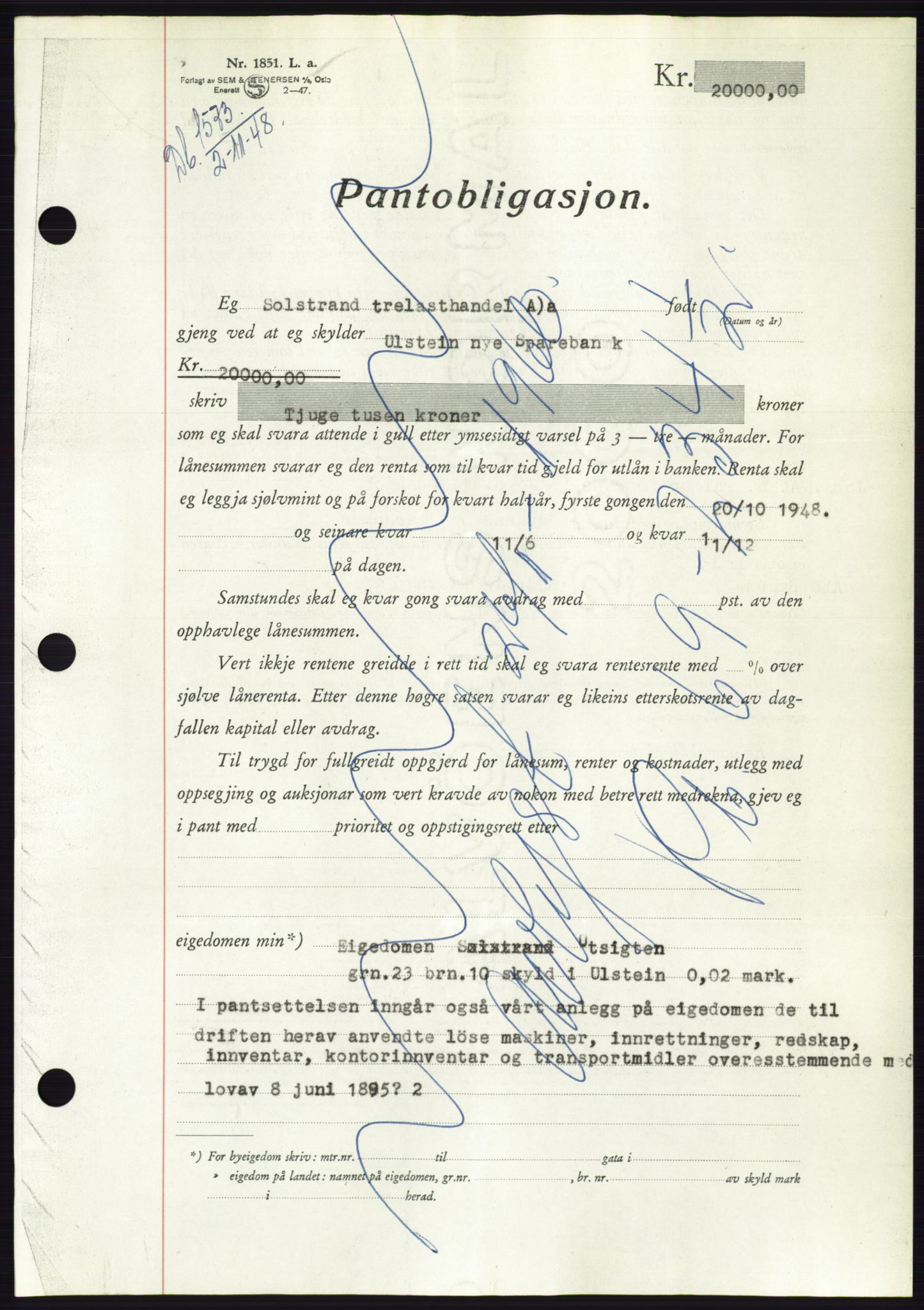Søre Sunnmøre sorenskriveri, AV/SAT-A-4122/1/2/2C/L0116: Pantebok nr. 4B, 1948-1949, Dagboknr: 1573/1948