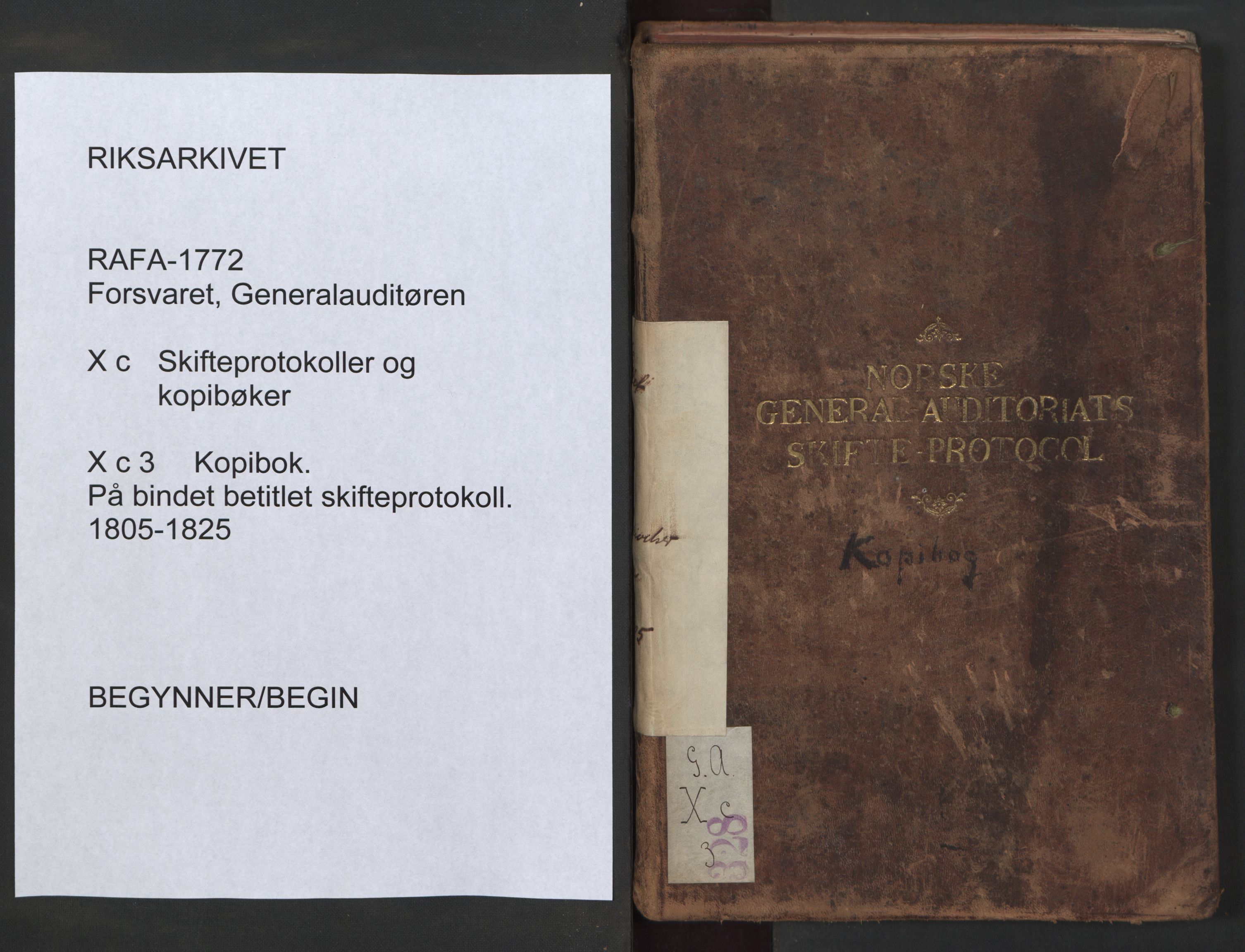 Forsvaret, Generalauditøren, AV/RA-RAFA-1772/F/Fj/Fjc/L0003: Copibog 19.1. 1805 - 25.7. 1825, 1805-1825