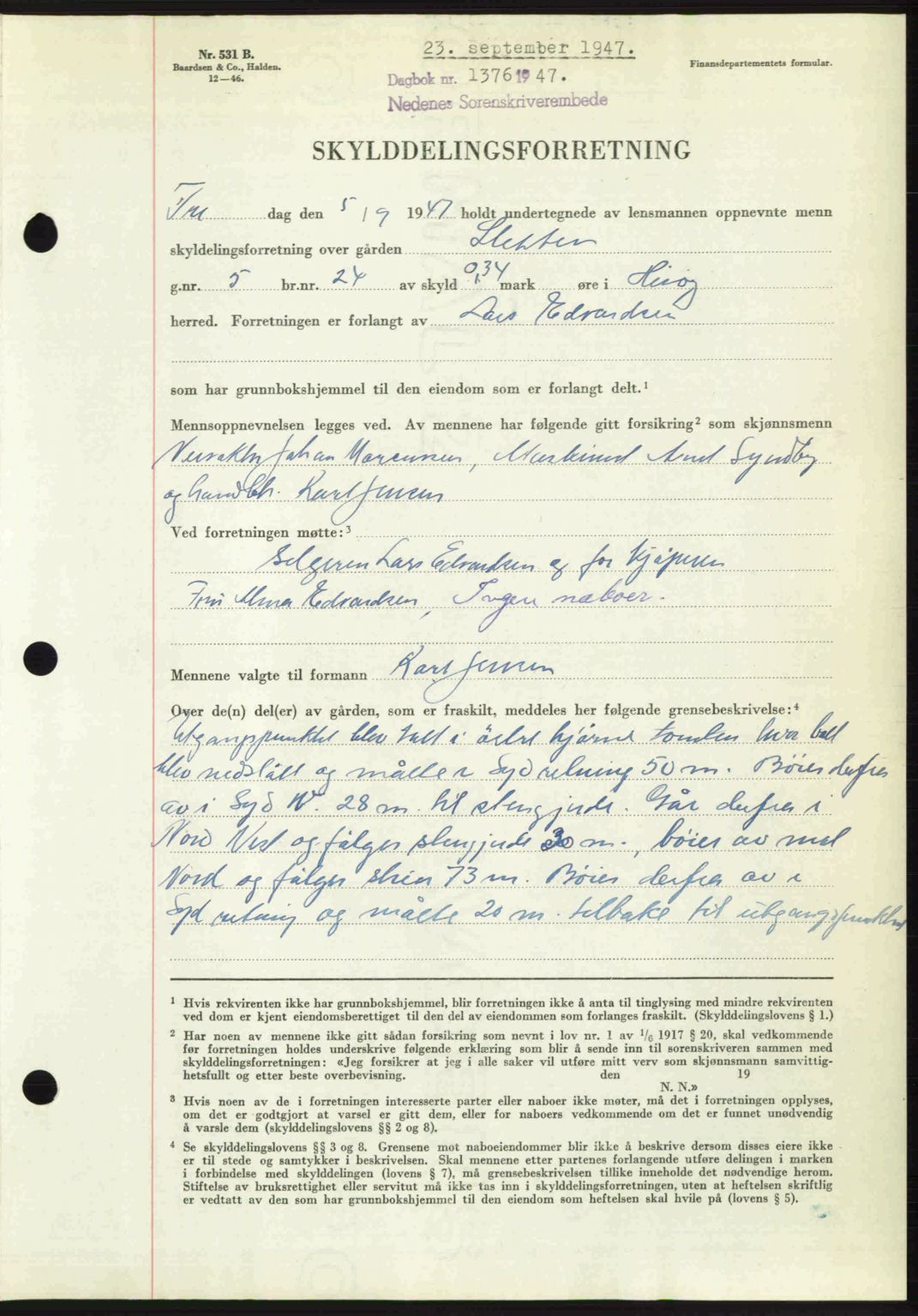 Nedenes sorenskriveri, SAK/1221-0006/G/Gb/Gba/L0058: Pantebok nr. A10, 1947-1948, Dagboknr: 1376/1947