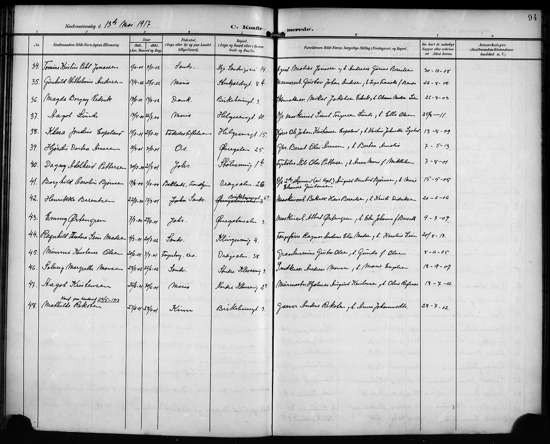 Mariakirken Sokneprestembete, AV/SAB-A-76901/H/Hab/L0009: Klokkerbok nr. A 9, 1901-1919, s. 94