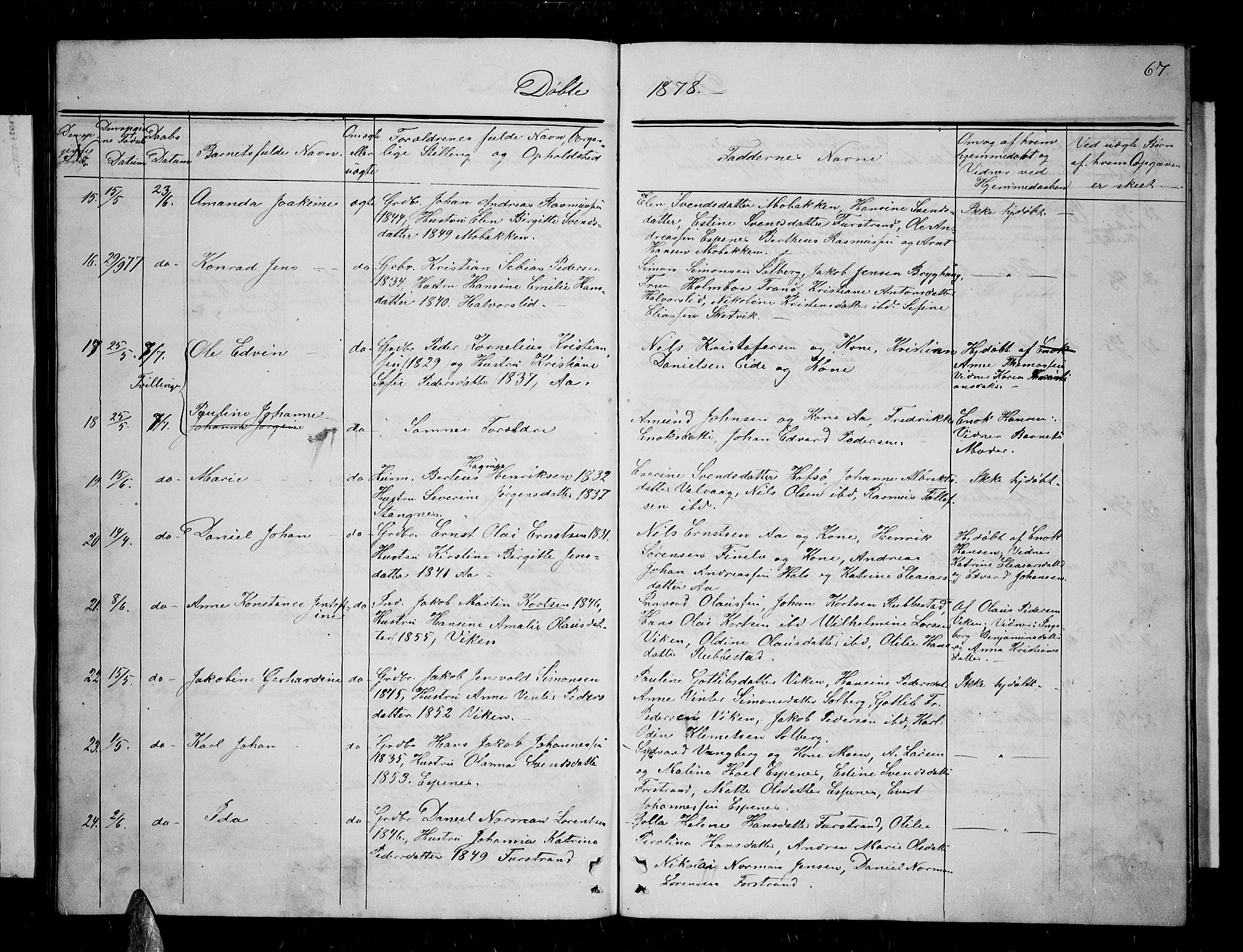 Tranøy sokneprestkontor, AV/SATØ-S-1313/I/Ia/Iab/L0003klokker: Klokkerbok nr. 3, 1861-1887, s. 67