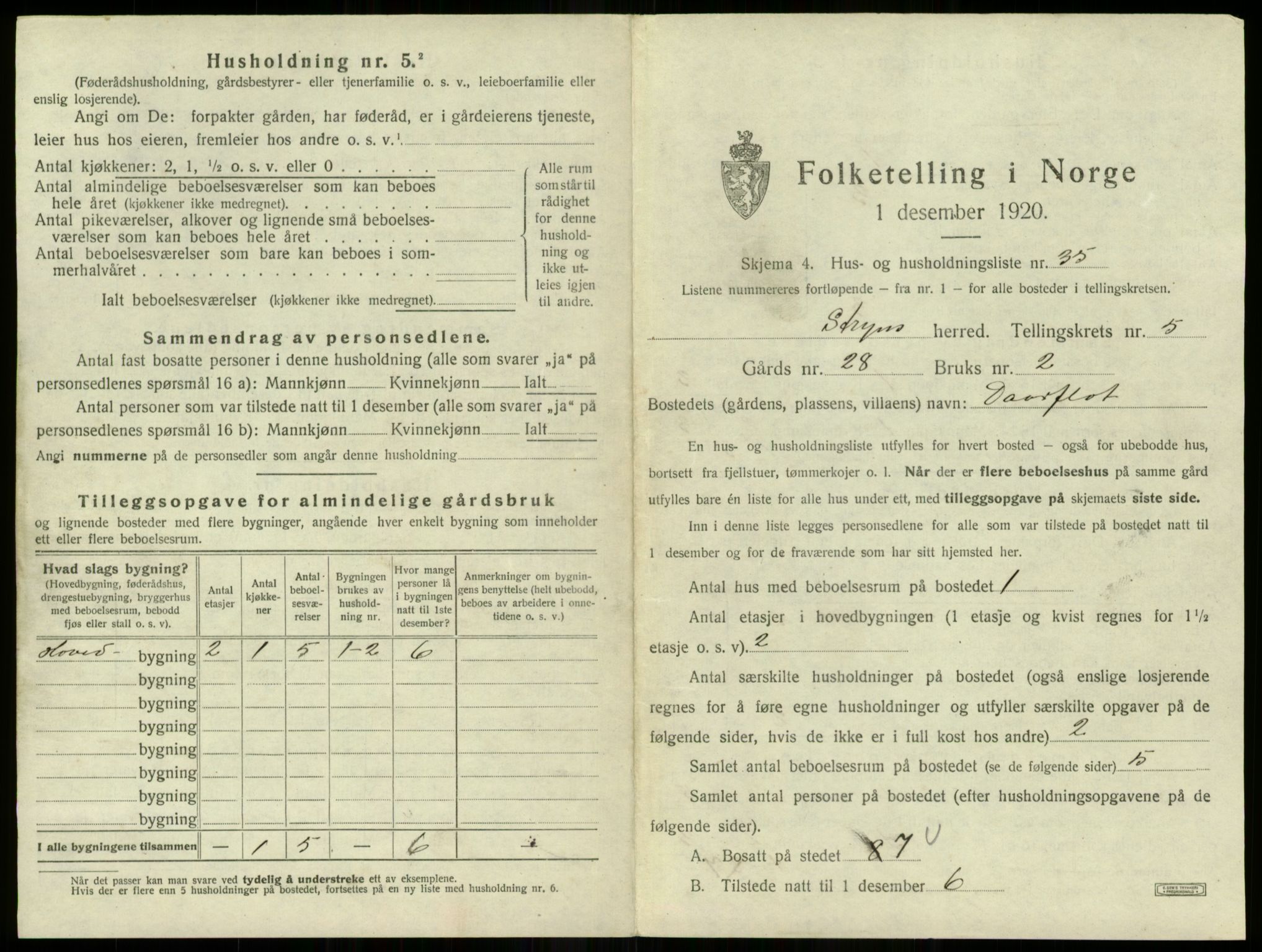 SAB, Folketelling 1920 for 1448 Stryn herred, 1920, s. 307