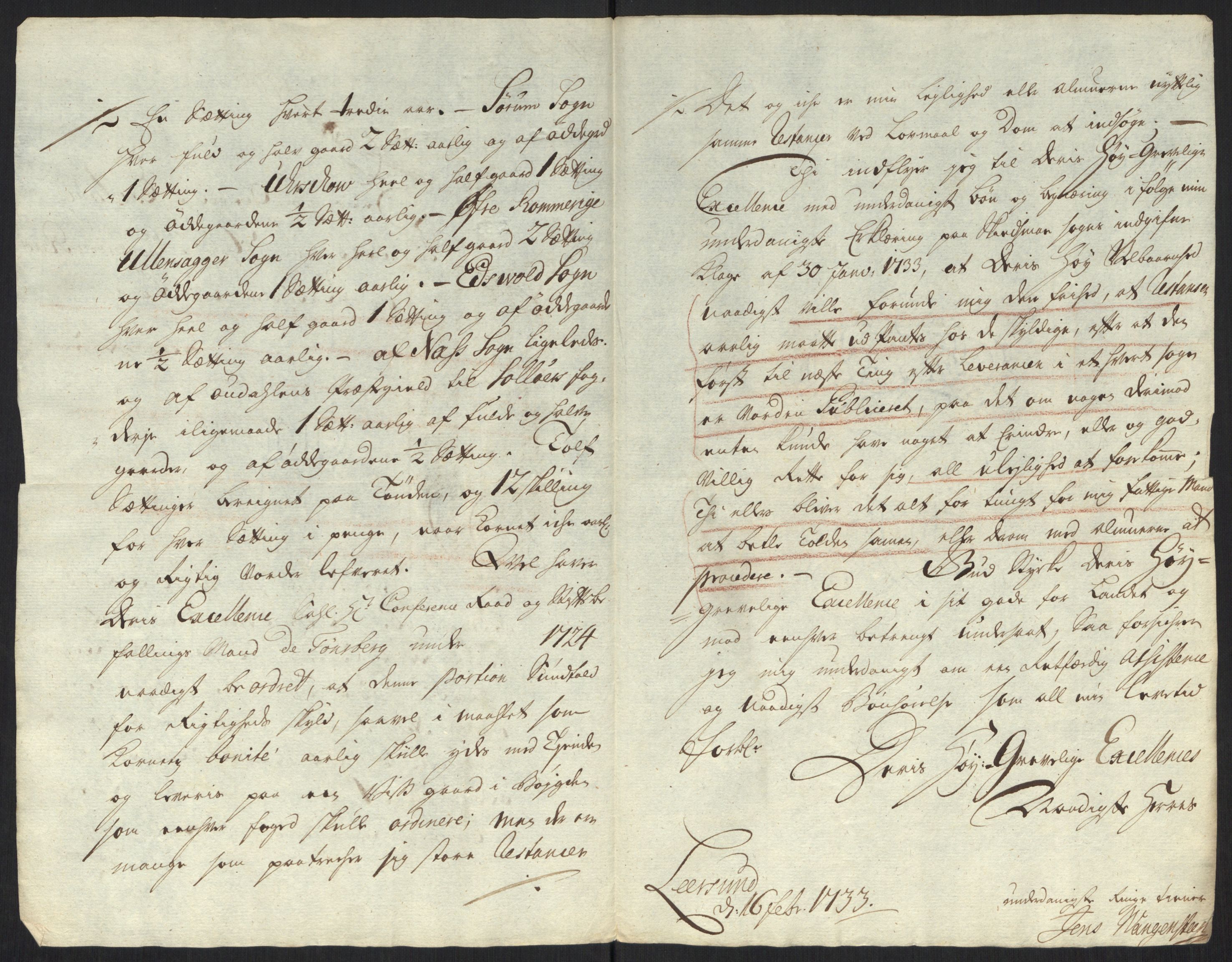 Stattholderembetet 1572-1771, RA/EA-2870/Ef/L0107: Brev fra embetsmenn og andre, 1733-1734, s. 36