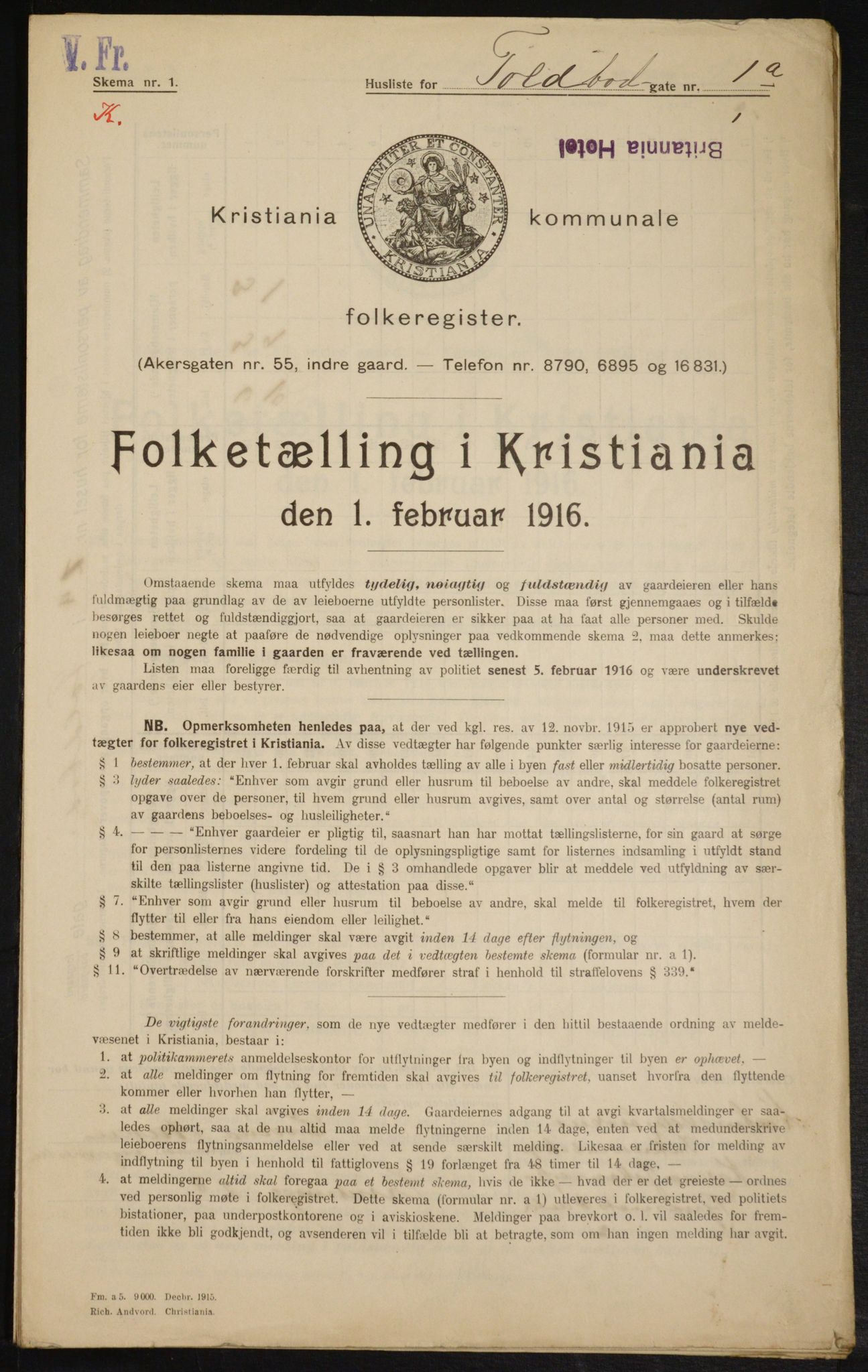 OBA, Kommunal folketelling 1.2.1916 for Kristiania, 1916, s. 116335