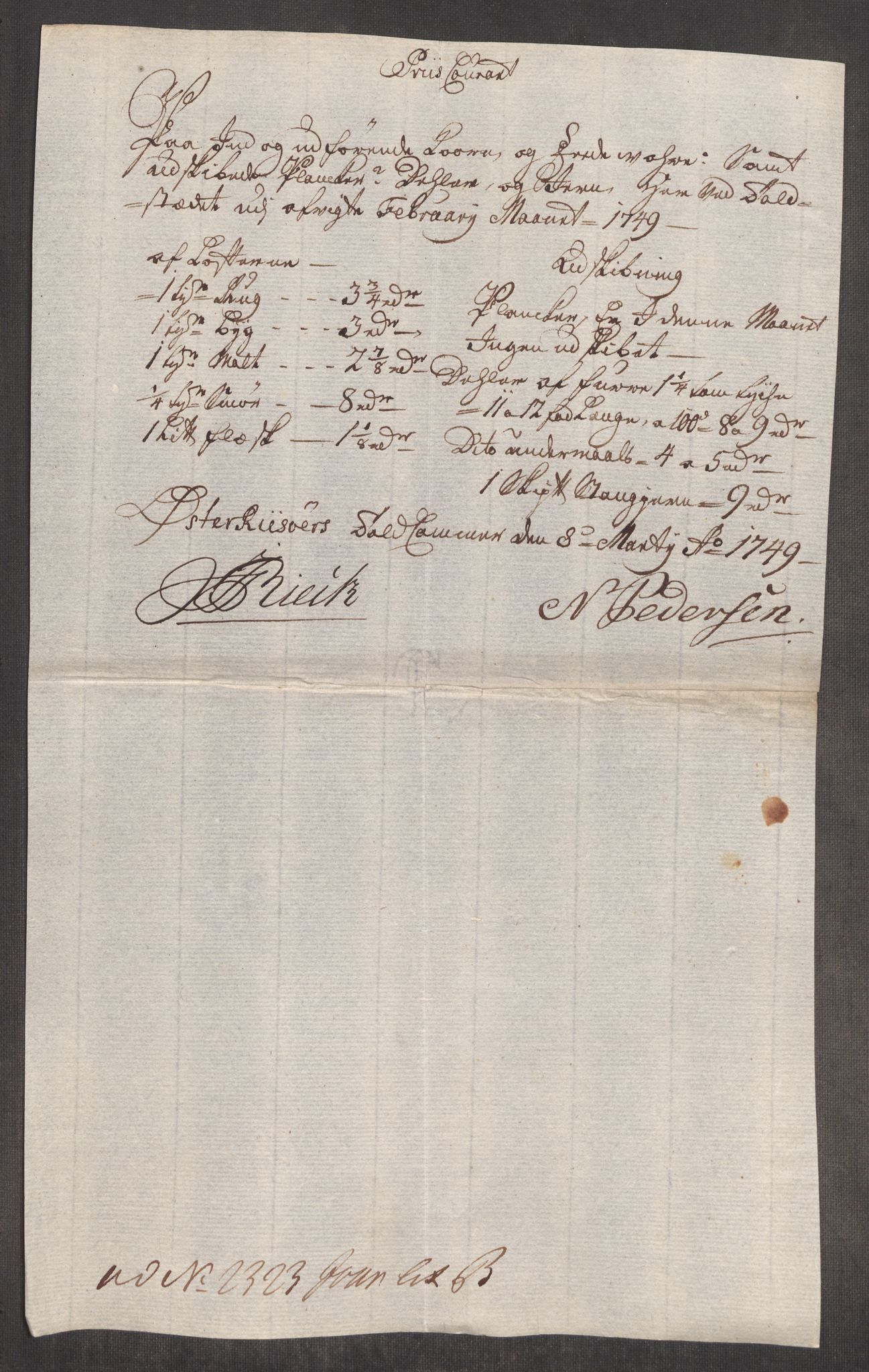 Rentekammeret inntil 1814, Realistisk ordnet avdeling, AV/RA-EA-4070/Oe/L0004: [Ø1]: Priskuranter, 1749-1752, s. 132
