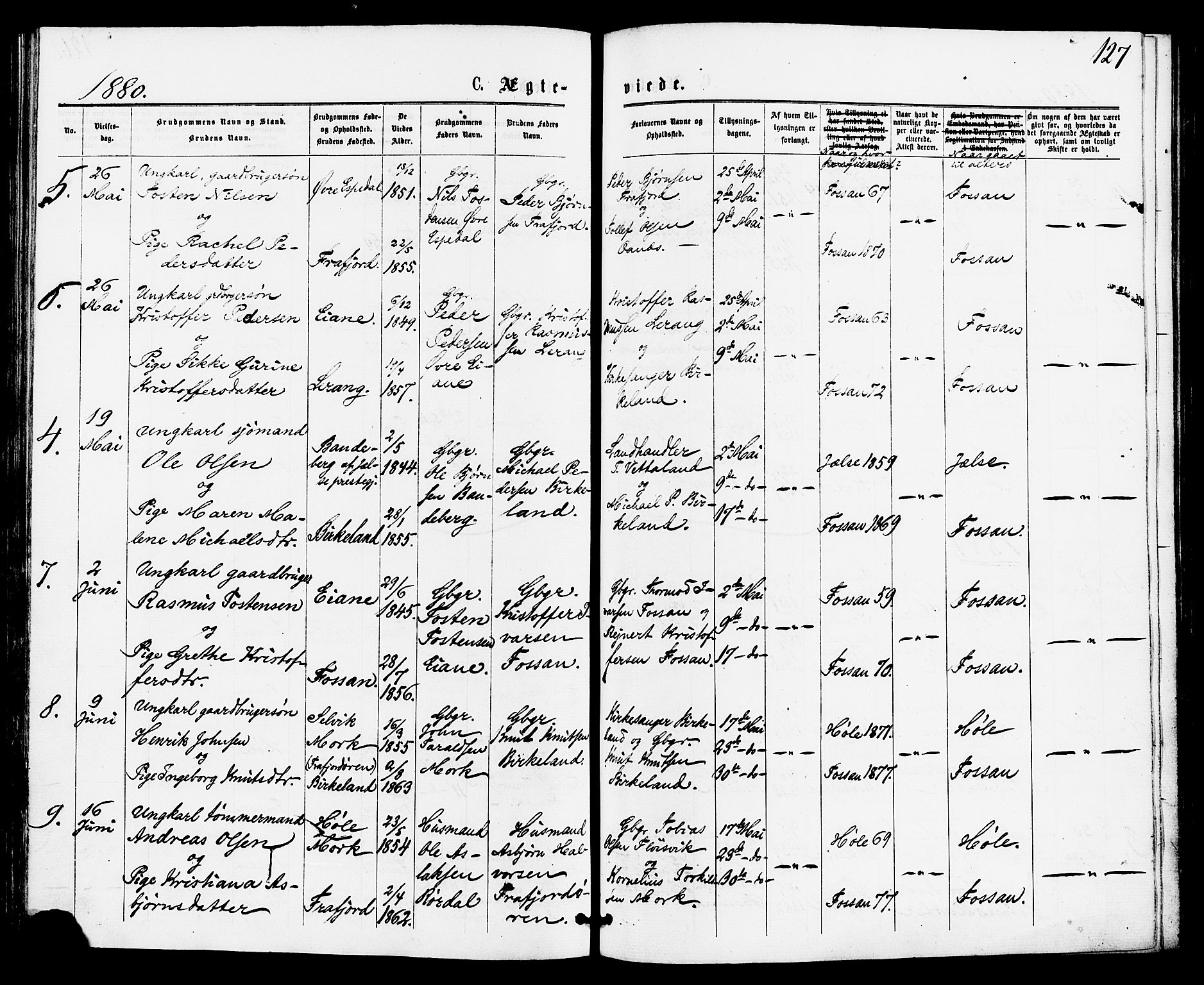Høgsfjord sokneprestkontor, AV/SAST-A-101624/H/Ha/Haa/L0004: Ministerialbok nr. A 4, 1876-1884, s. 127