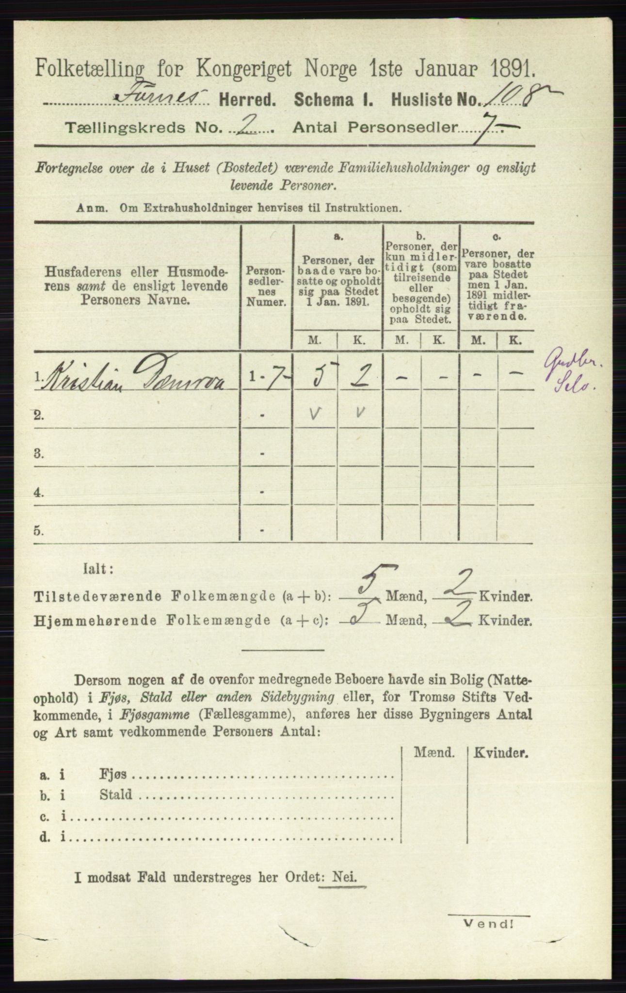 RA, Folketelling 1891 for 0413 Furnes herred, 1891, s. 838