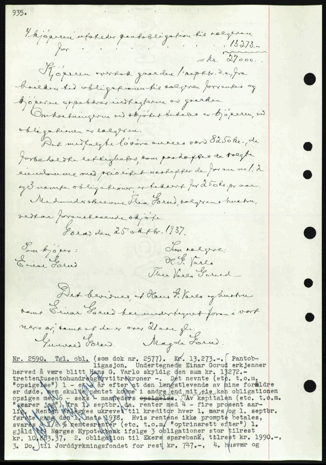 Eiker, Modum og Sigdal sorenskriveri, SAKO/A-123/G/Ga/Gab/L0036: Pantebok nr. A6, 1937-1937, Dagboknr: 2590/1937