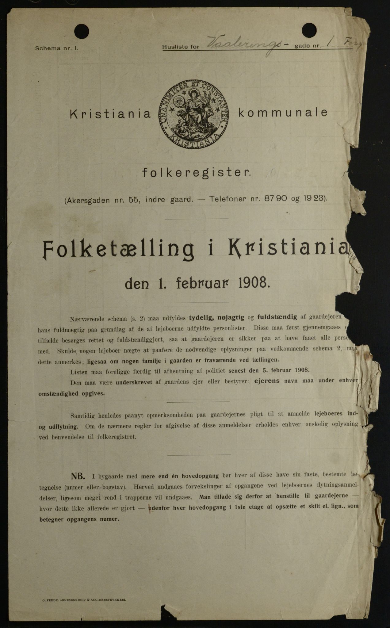 OBA, Kommunal folketelling 1.2.1908 for Kristiania kjøpstad, 1908, s. 112678