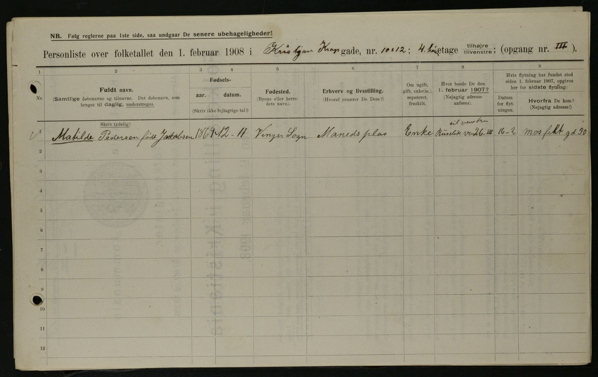 OBA, Kommunal folketelling 1.2.1908 for Kristiania kjøpstad, 1908, s. 11078