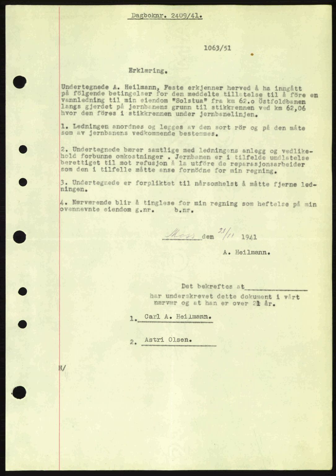 Moss sorenskriveri, SAO/A-10168: Pantebok nr. A9, 1941-1942, Dagboknr: 2409/1941