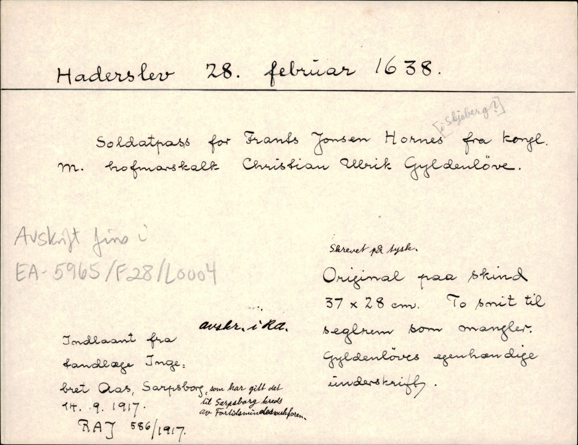 Riksarkivets diplomsamling, AV/RA-EA-5965/F35/F35d/L0003: Innlånte diplomer, seddelregister, 1621-1642, s. 603