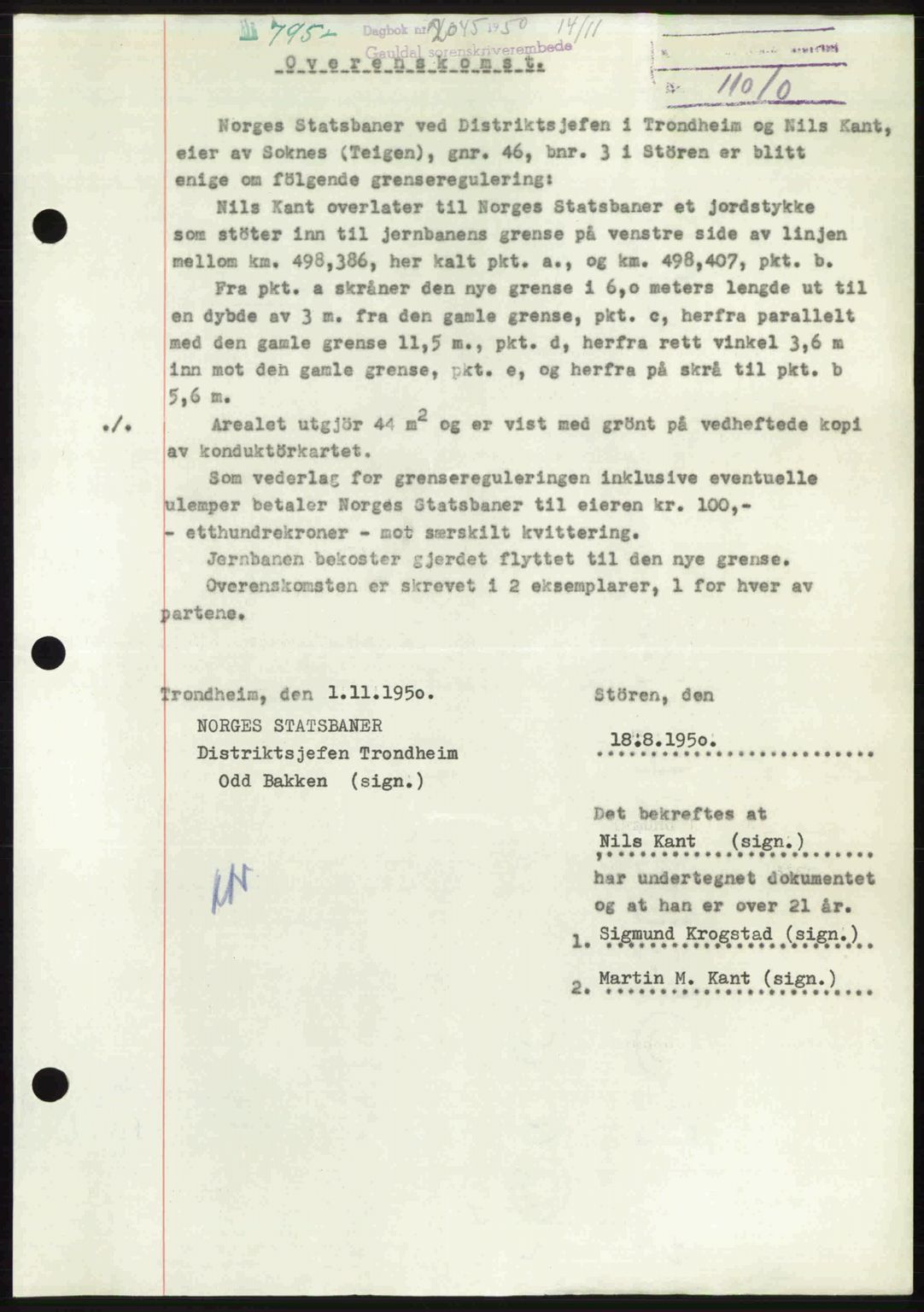 Gauldal sorenskriveri, SAT/A-0014/1/2/2C: Pantebok nr. A11, 1950-1950, Dagboknr: 2045/1950