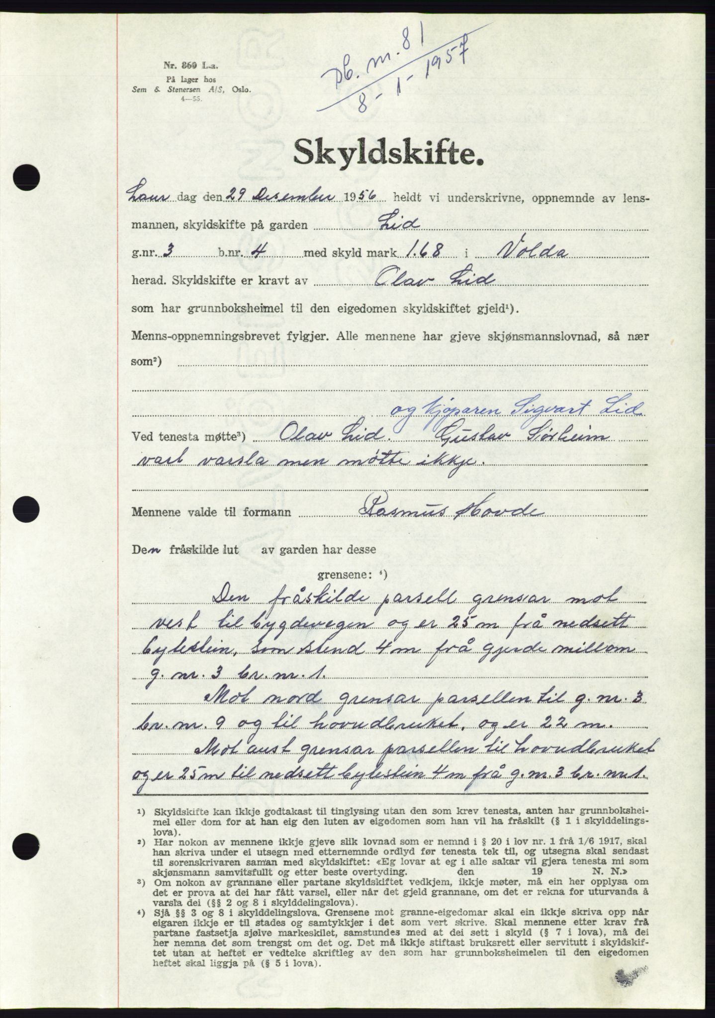 Søre Sunnmøre sorenskriveri, AV/SAT-A-4122/1/2/2C/L0105: Pantebok nr. 31A, 1956-1957, Dagboknr: 81/1957