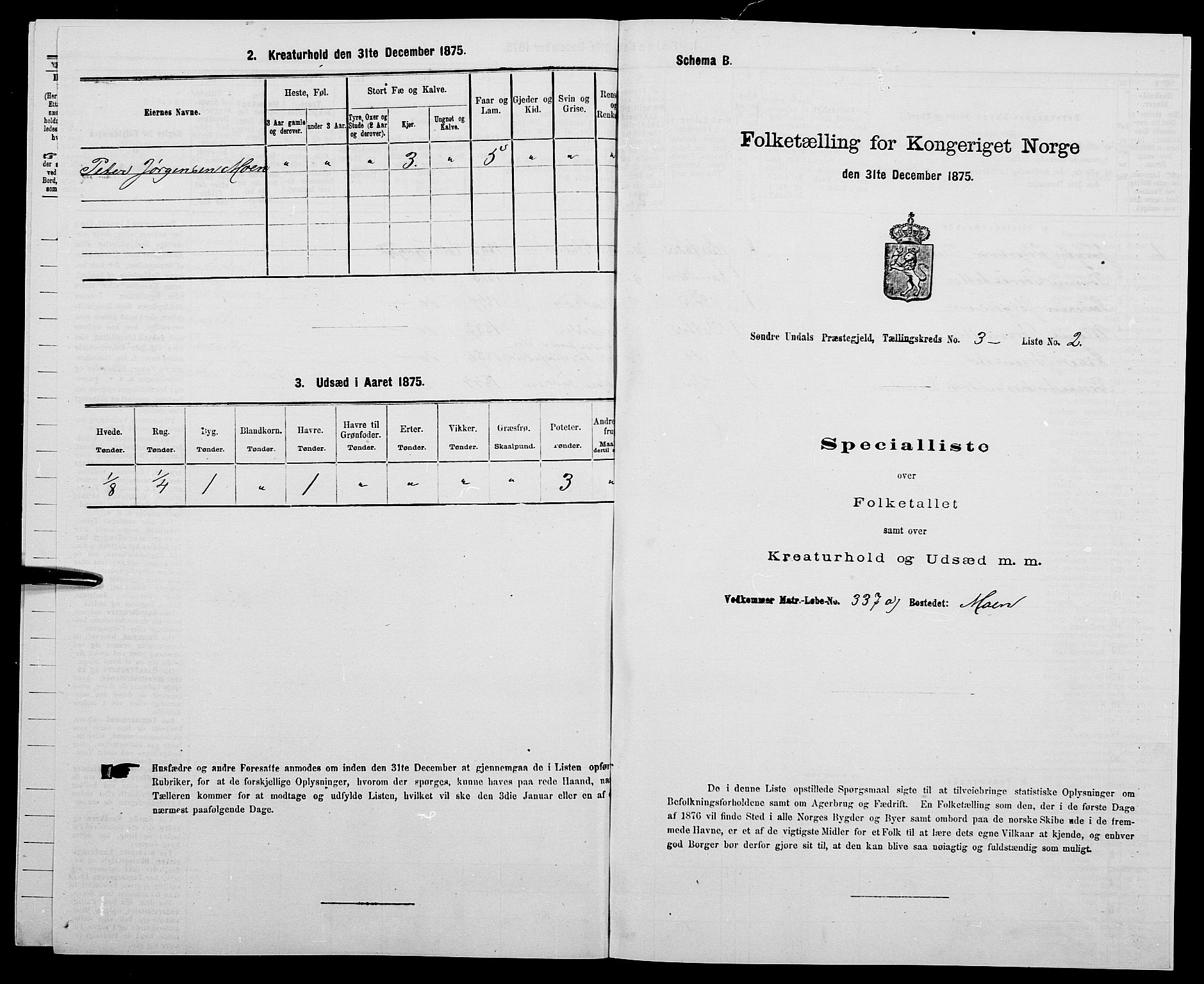 SAK, Folketelling 1875 for 1029P Sør-Audnedal prestegjeld, 1875, s. 373