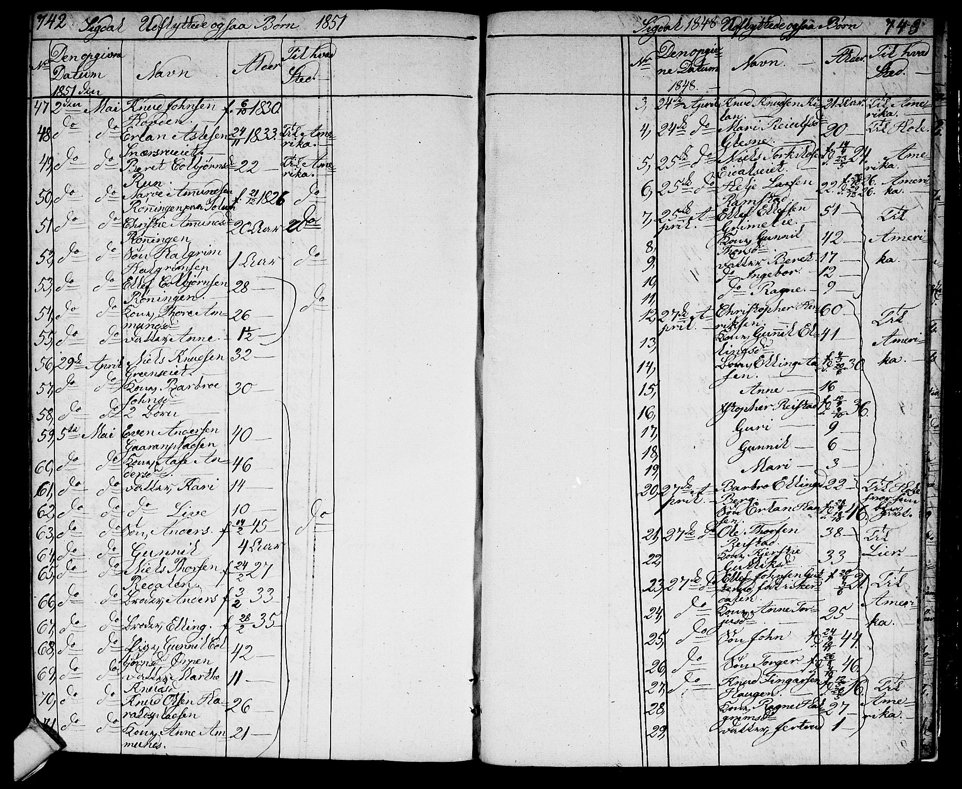 Sigdal kirkebøker, AV/SAKO-A-245/G/Ga/L0002: Klokkerbok nr. I 2, 1835-1856, s. 742-743