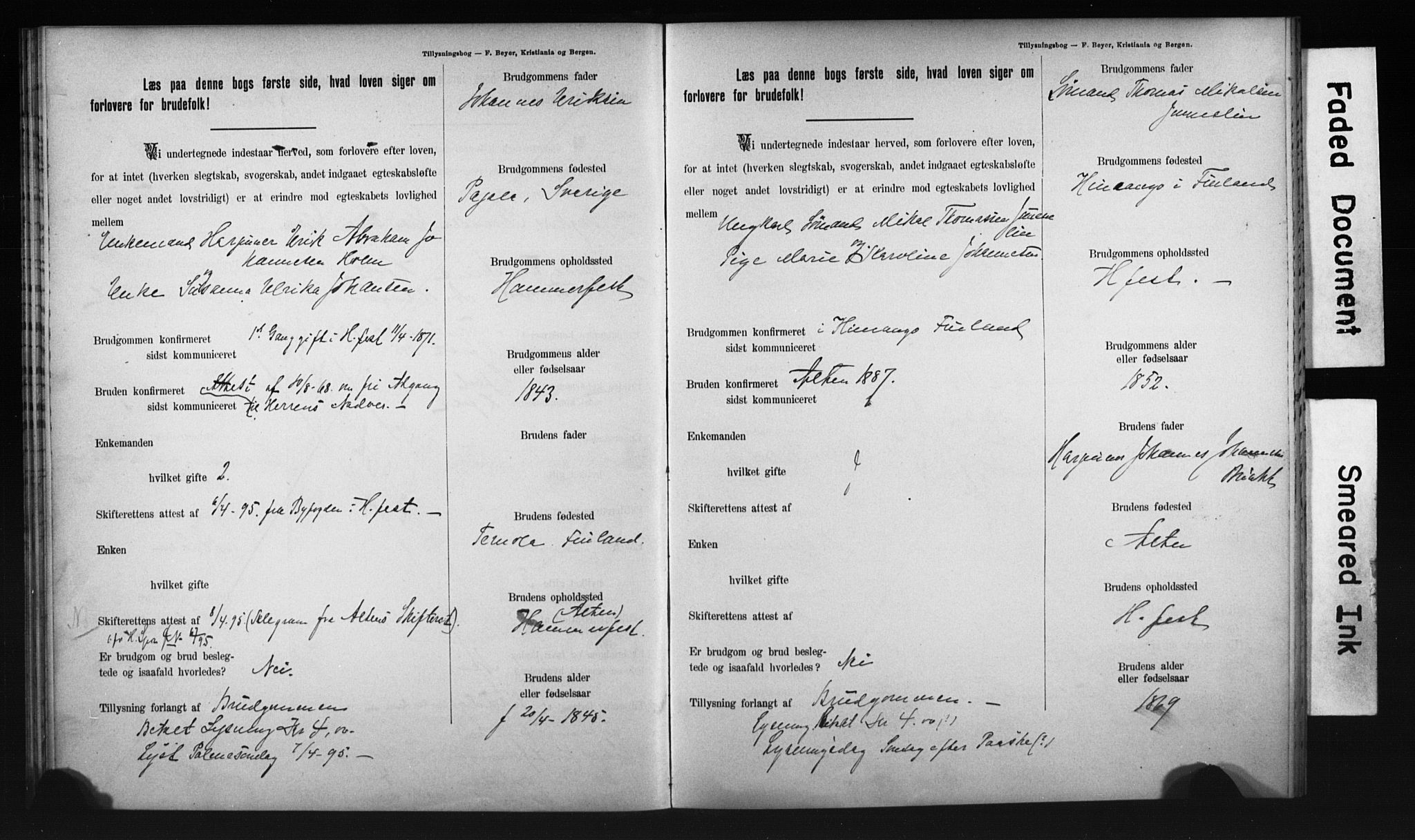 Hammerfest sokneprestkontor, AV/SATØ-S-1347/I/Ib/L0070/0003: Lysningsprotokoll nr. 70.3, 1893-1896
