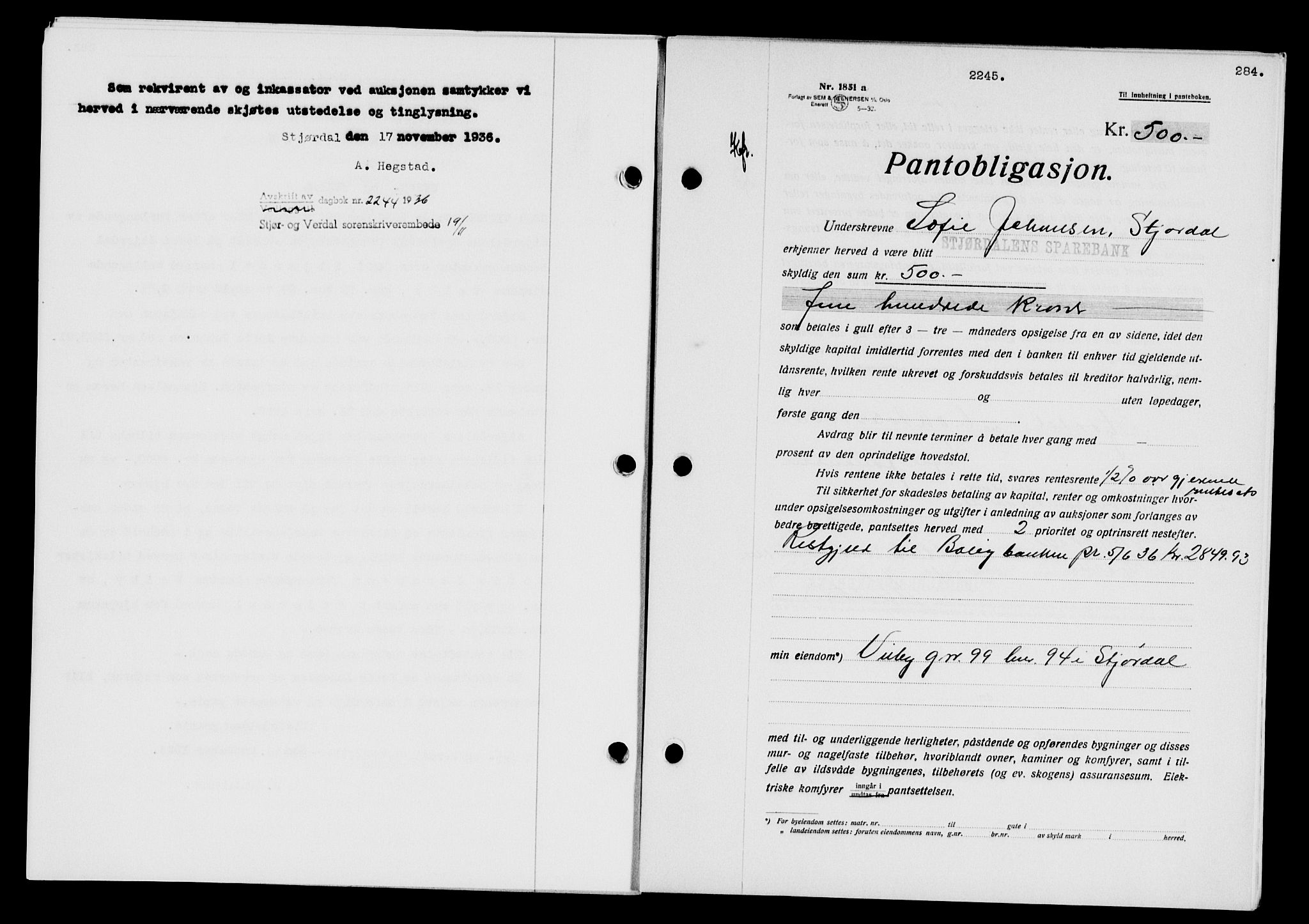 Stjør- og Verdal sorenskriveri, SAT/A-4167/1/2/2C/L0078: Pantebok nr. 46, 1936-1937, Dagboknr: 2245/1936